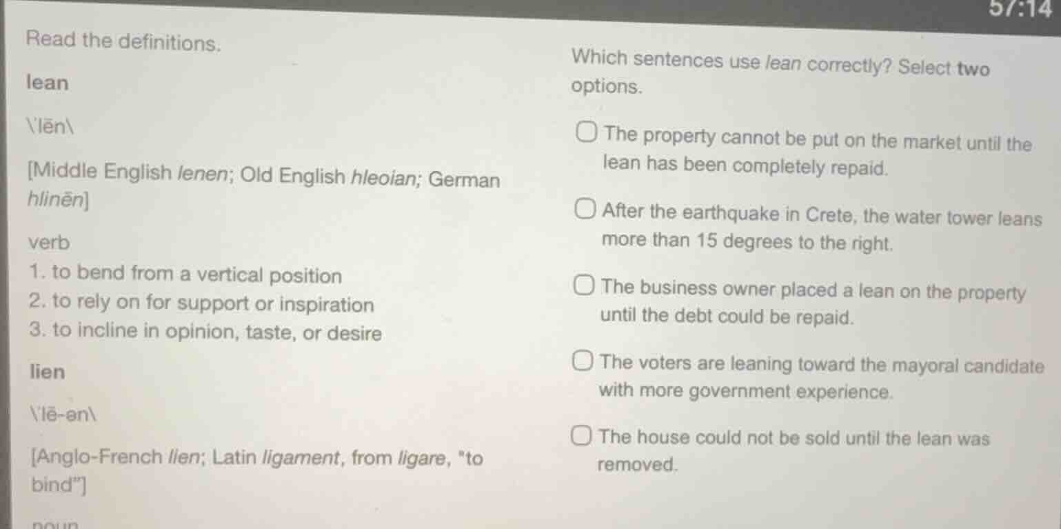 read the definitions. lean \\lēn\\ middle english lenen; old english hl…