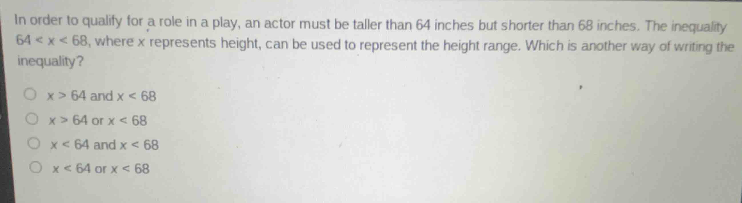 in order to qualify for a role in a play, an actor must be taller than …