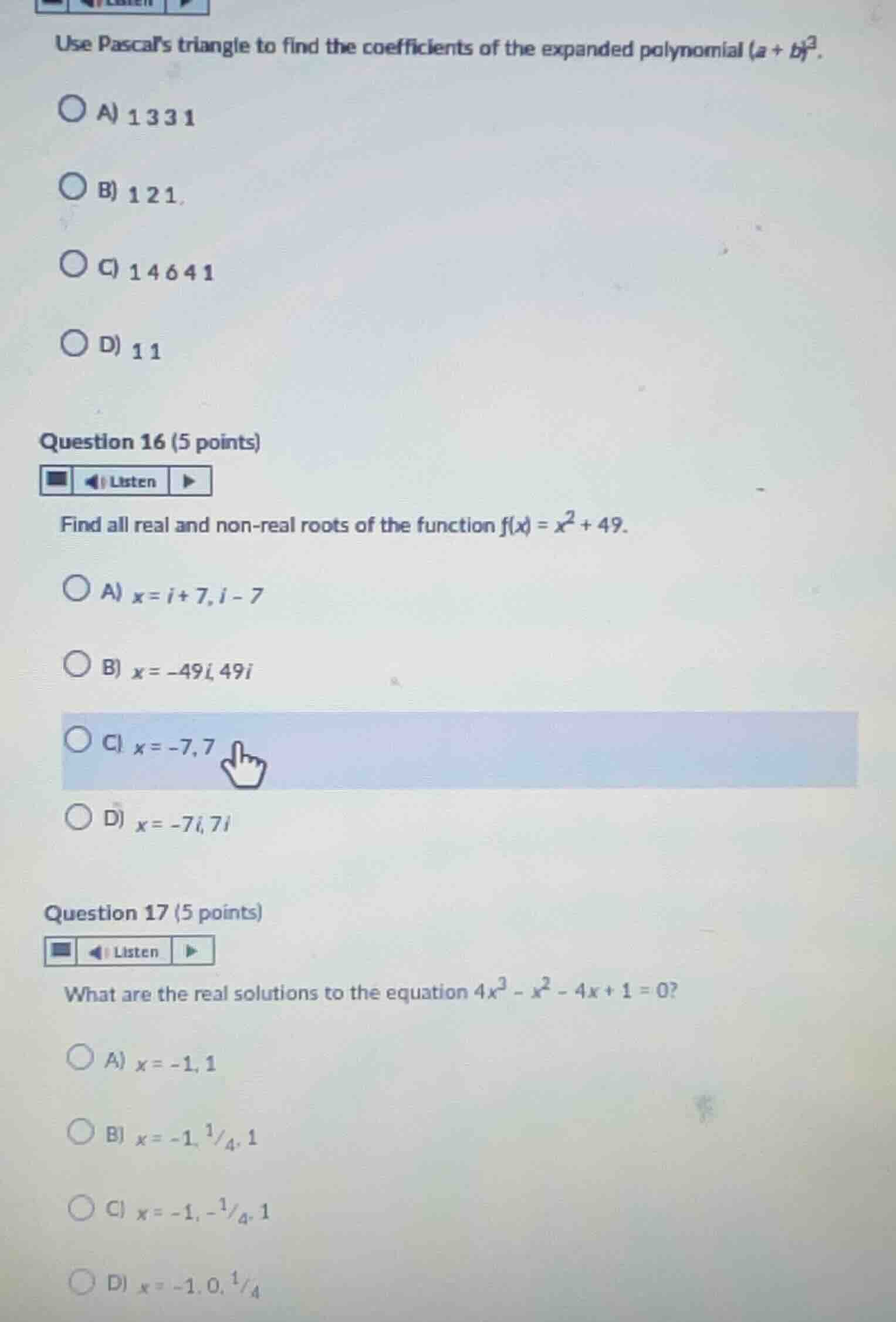 use pascals triangle to find the coefficients of the expanded polynomia…