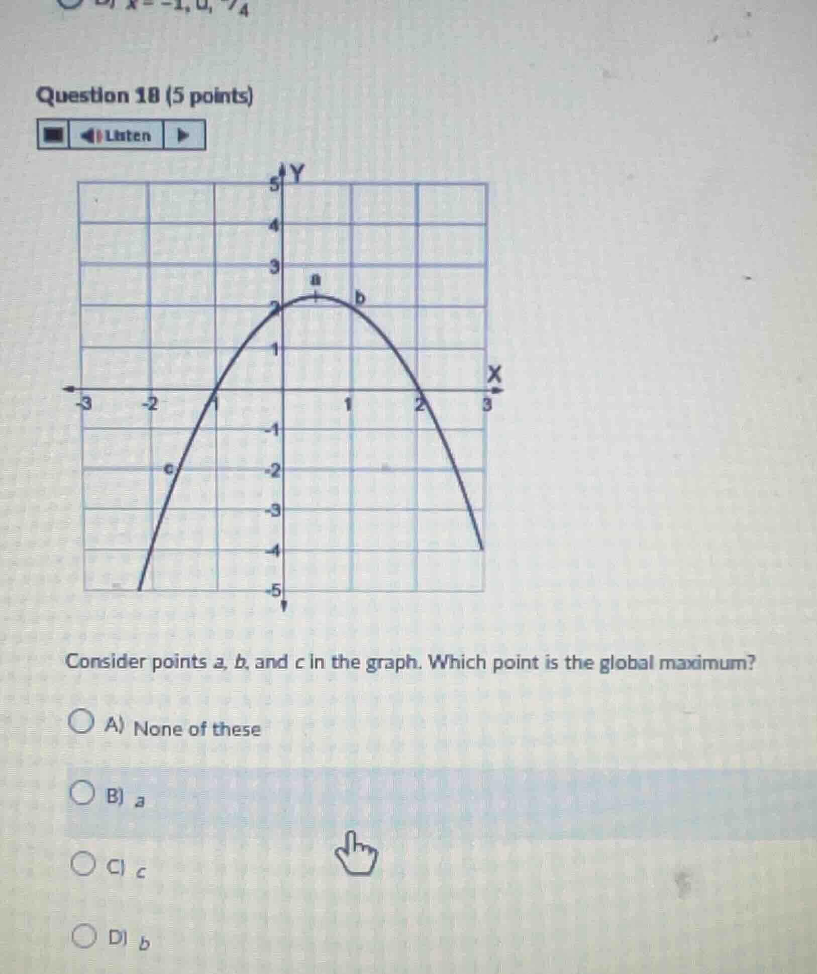 question 18 (5 points) consider points a, b, and c in the graph. which …