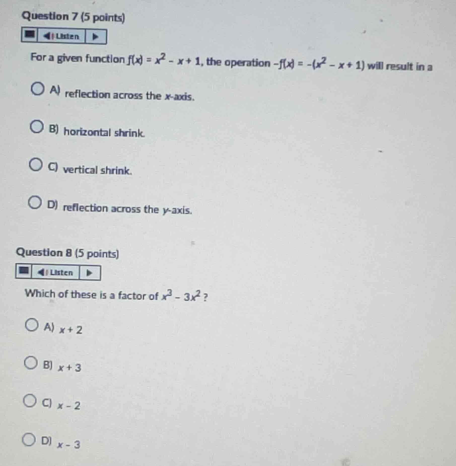 question 7 (5 points) for a given function \\(f(x) = x^2 - x + 1\\), th…