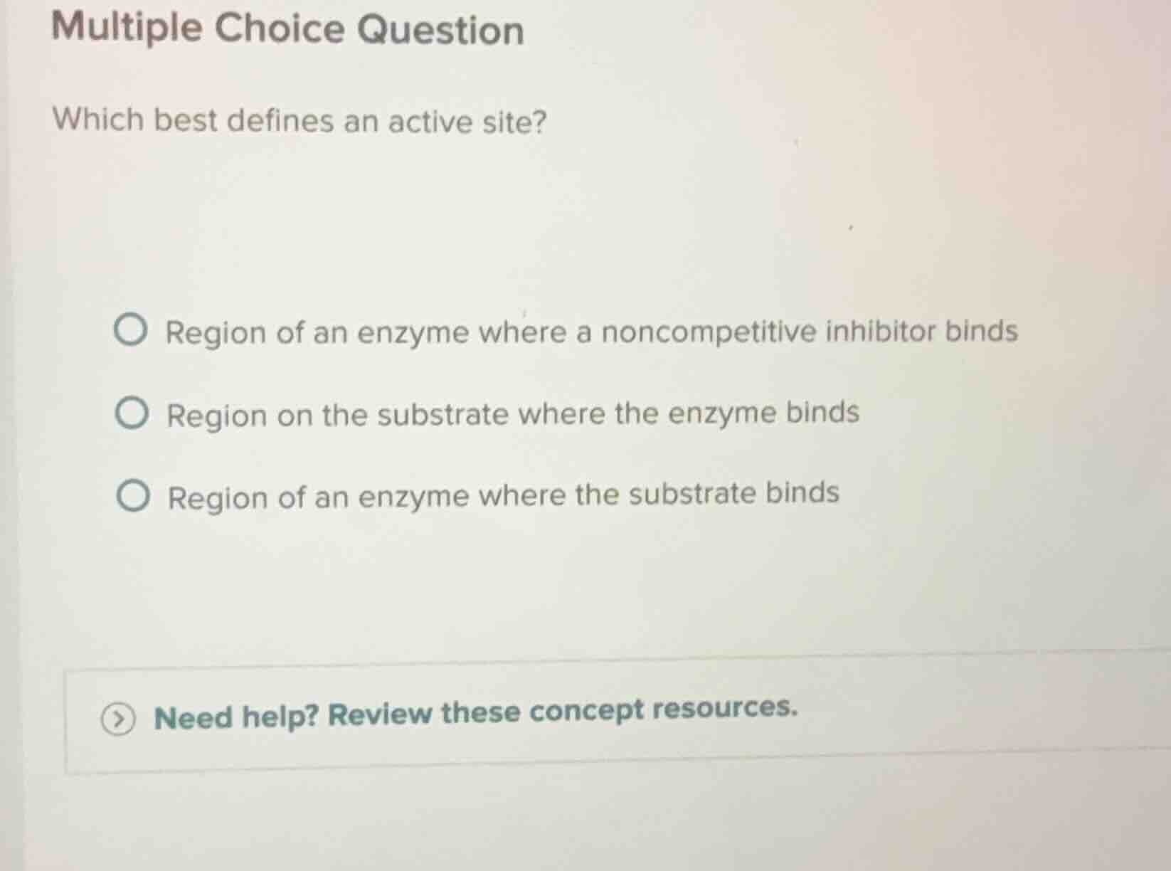 multiple choice question which best defines an active site? region of a…