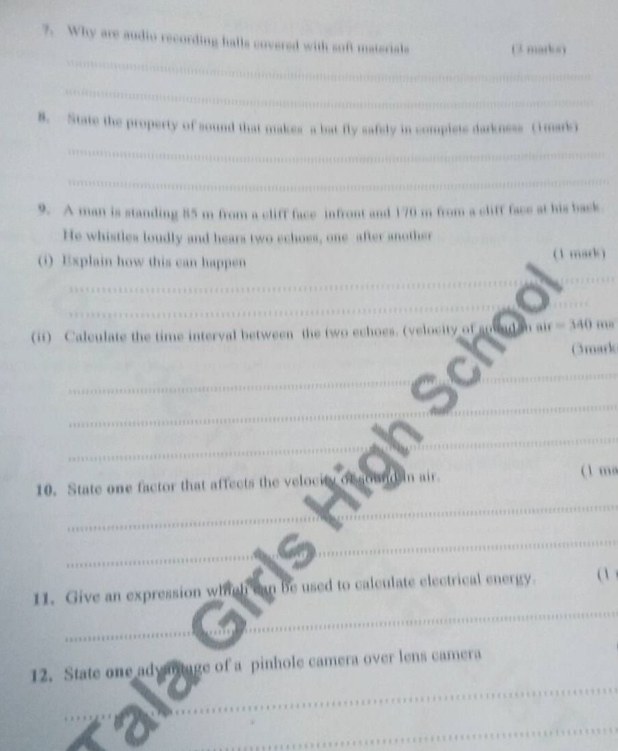 7. why are audio recording halls covered with soft materials (2 marks) …