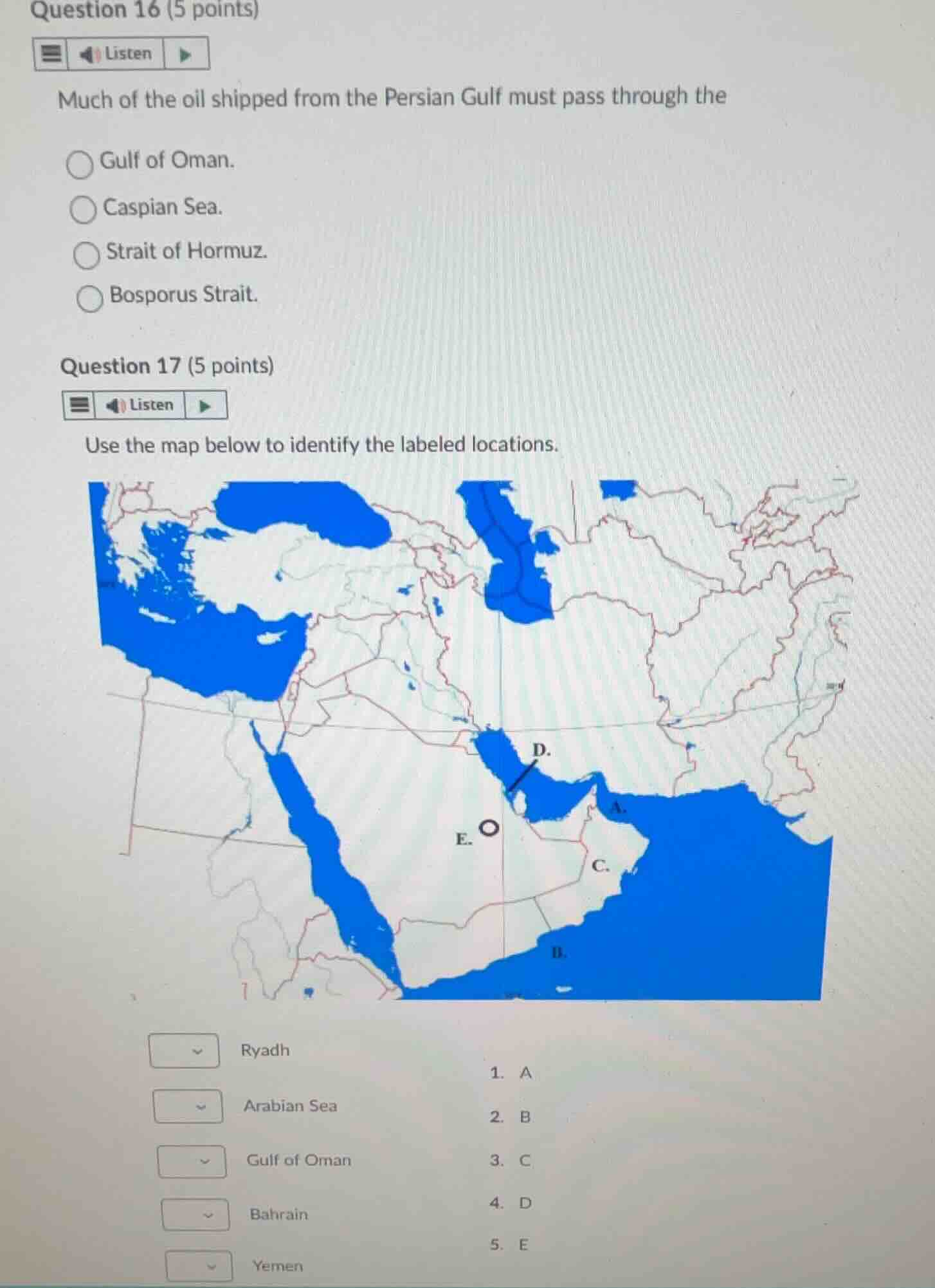 question 16 (5 points) much of the oil shipped from the persian gulf mu…