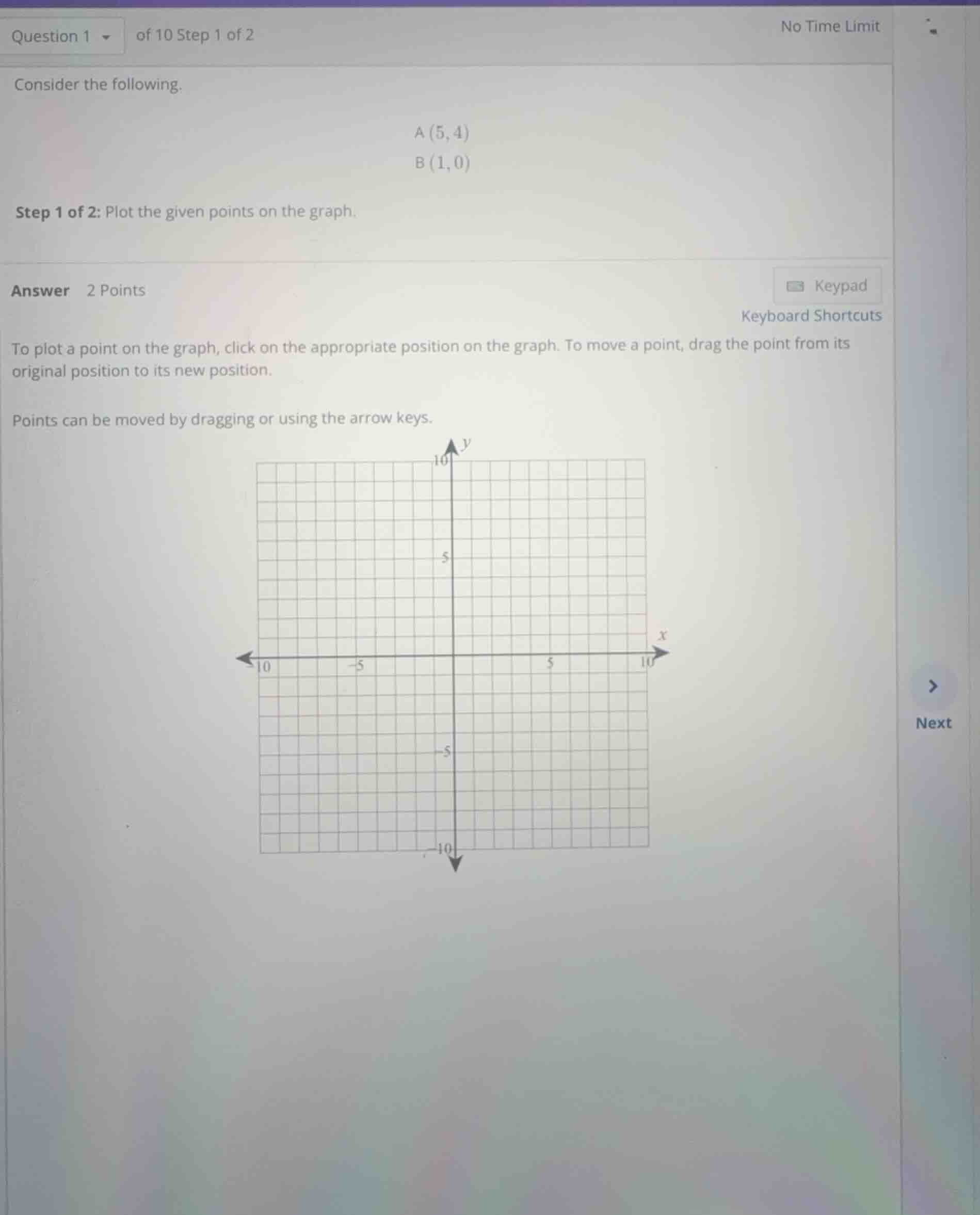consider the following. \\(a(5, 4)\\) \\(b(1, 0)\\) step 1 of 2: plot t…