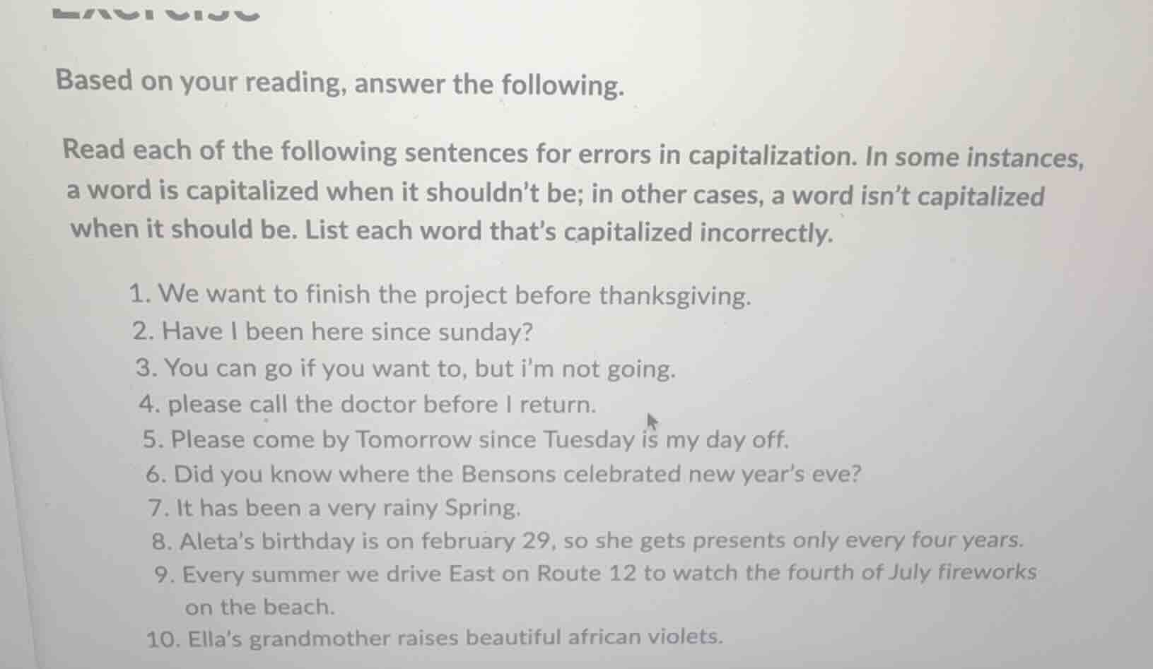 based on your reading, answer the following. read each of the following…