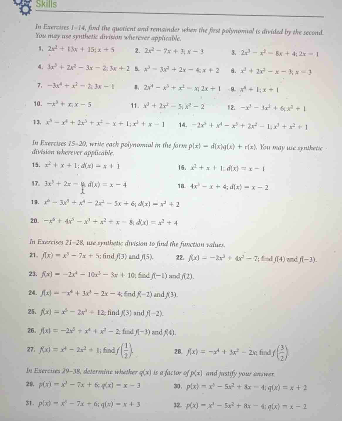 in exercises 1-14, find the quotient and remainder when the first polyn…