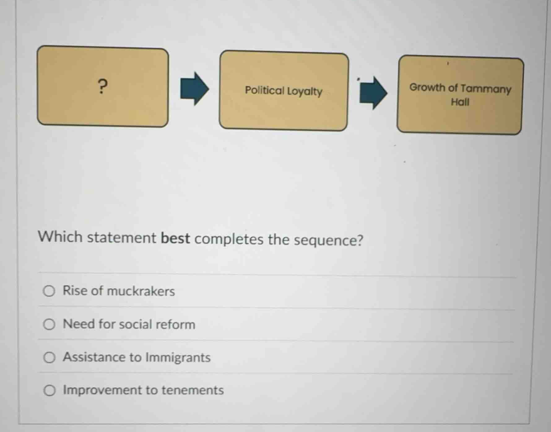 which statement best completes the sequence? - rise of muckrakers - nee…