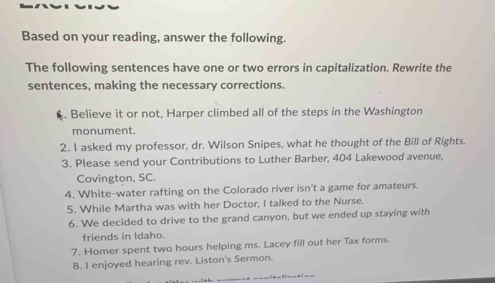 based on your reading, answer the following. the following sentences ha…
