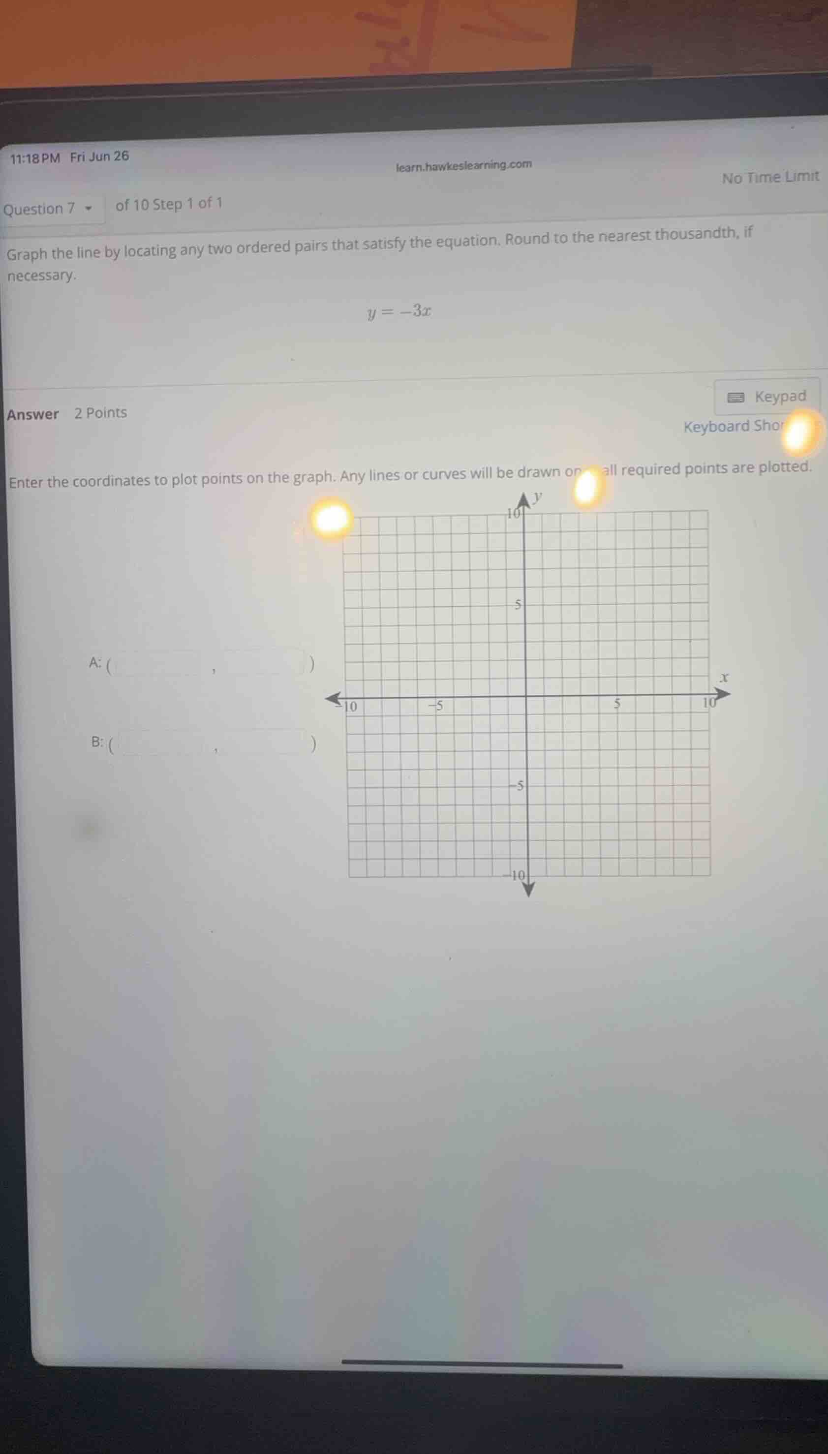 graph the line by locating any two ordered pairs that satisfy the equat…