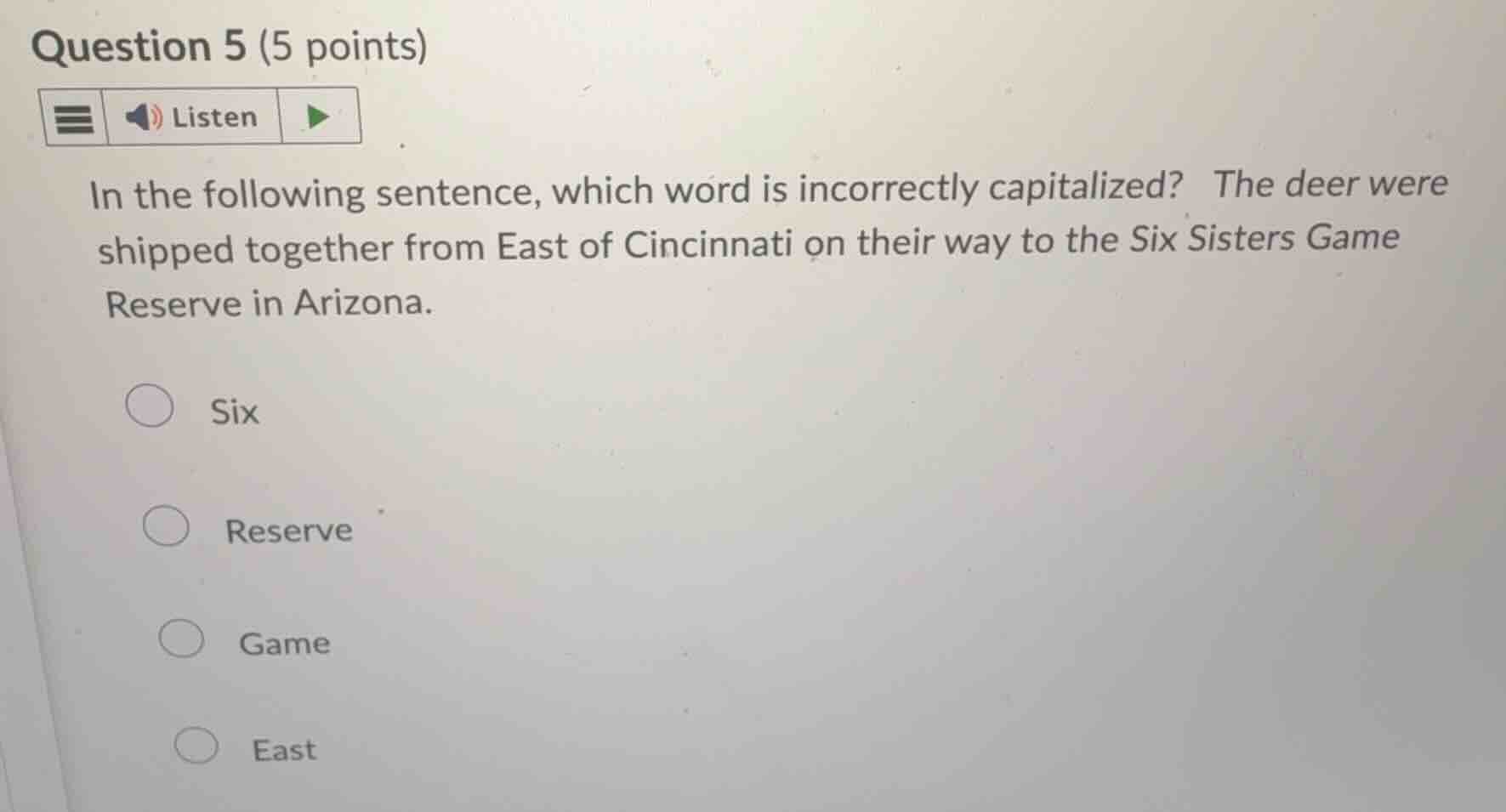 question 5 (5 points) in the following sentence, which word is incorrec…