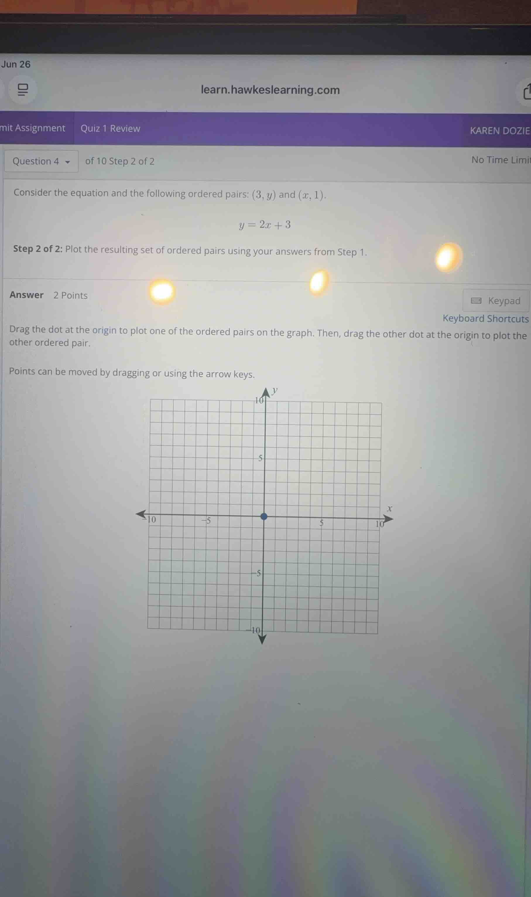 consider the equation and the following ordered pairs: \\((3, y)\\) and…