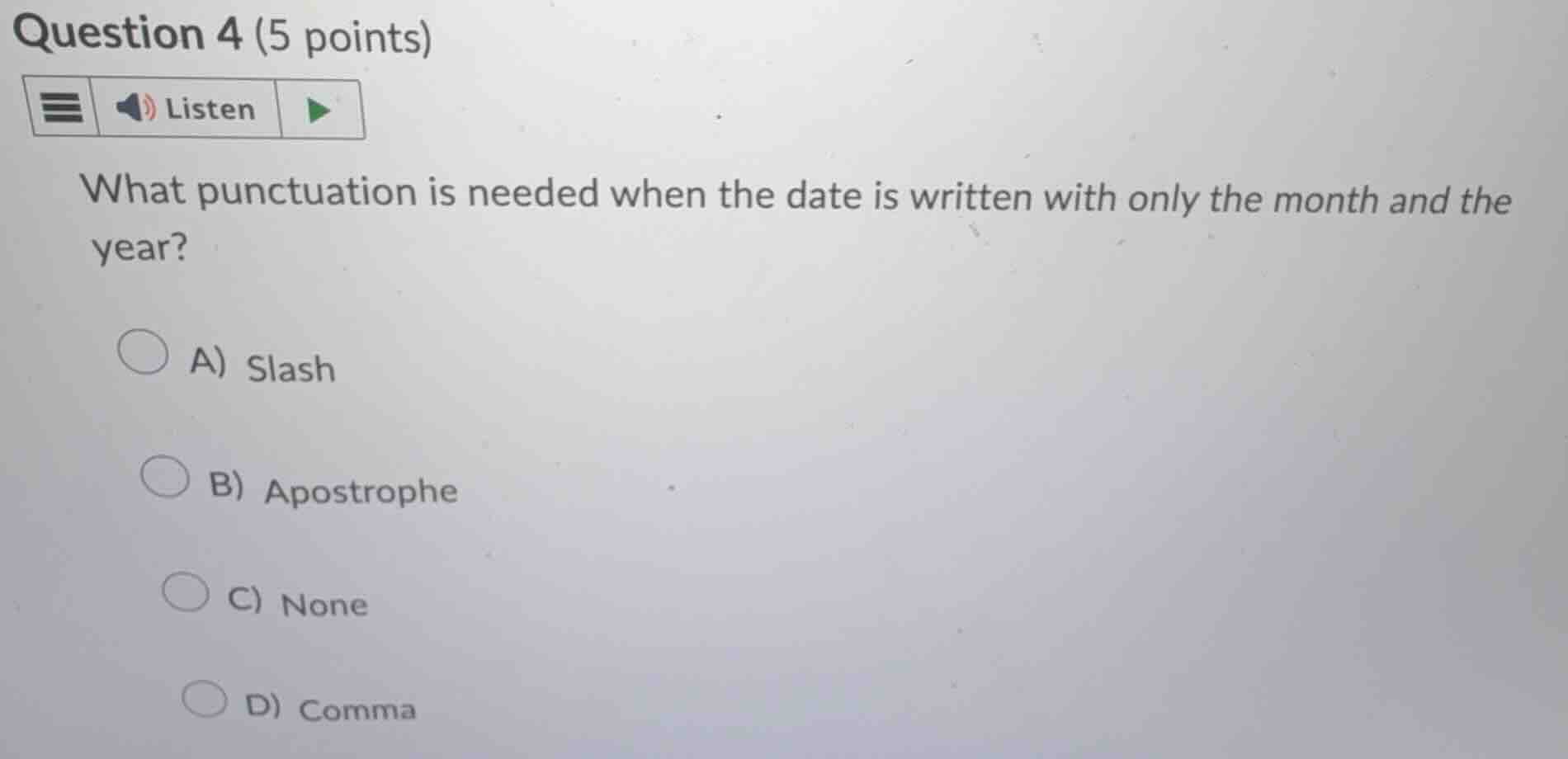 what punctuation is needed when the date is written with only the month…