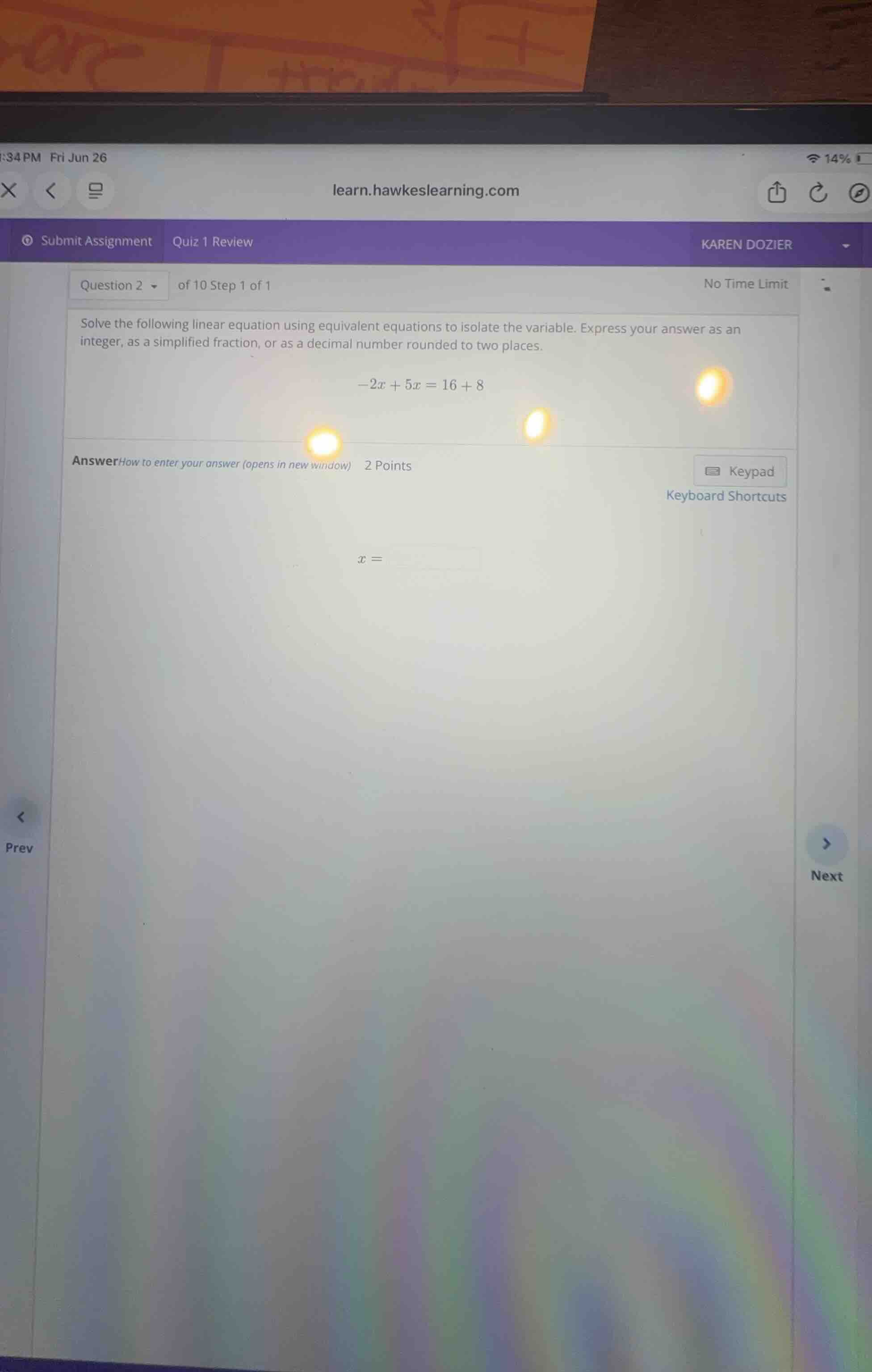 solve the following linear equation using equivalent equations to isola…