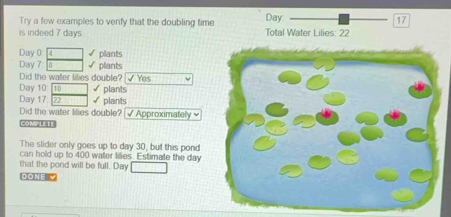 try a few examples to verify that the doubling time is indeed 7 days. d…