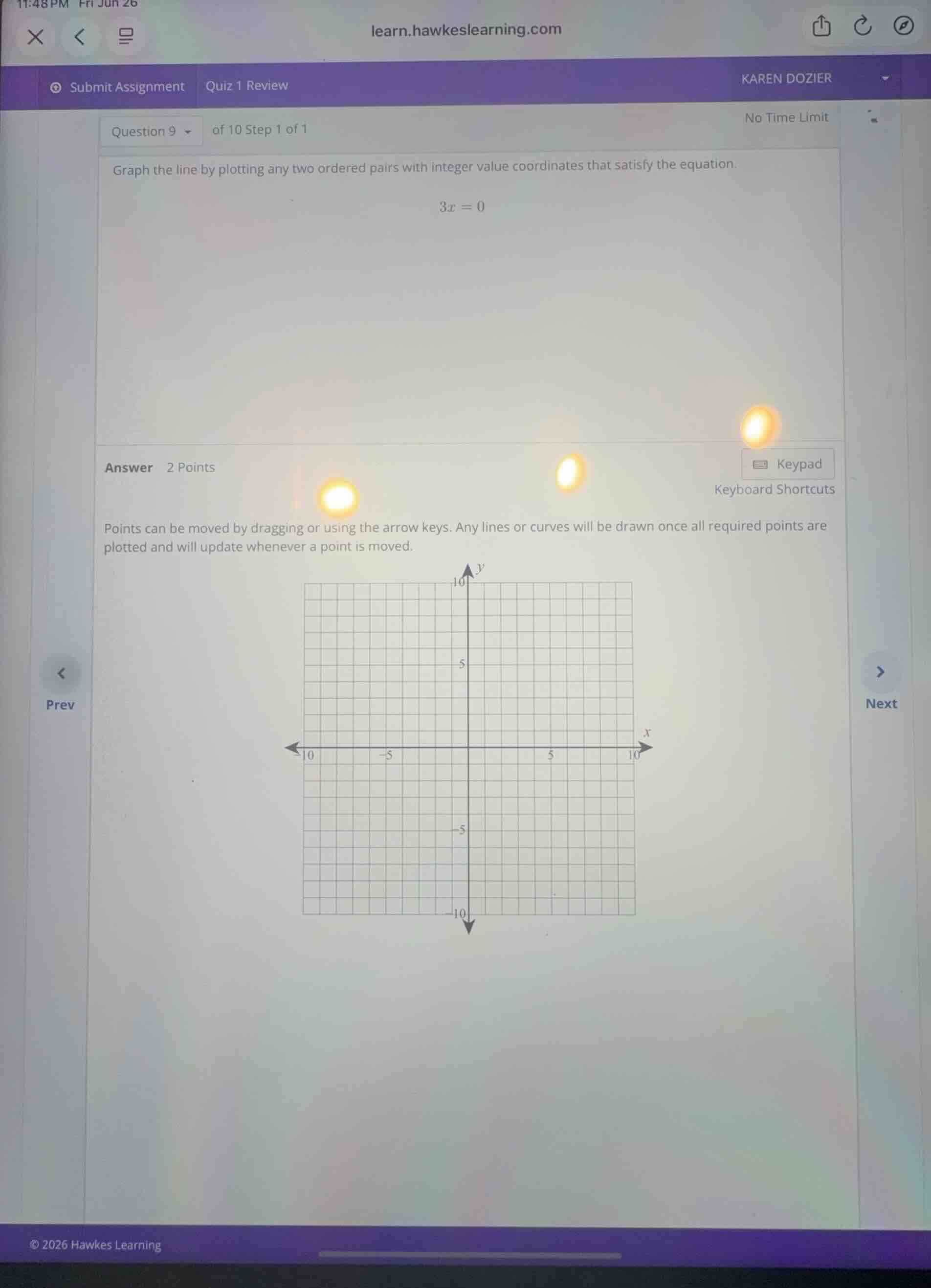 graph the line by plotting any two ordered pairs with integer value coo…