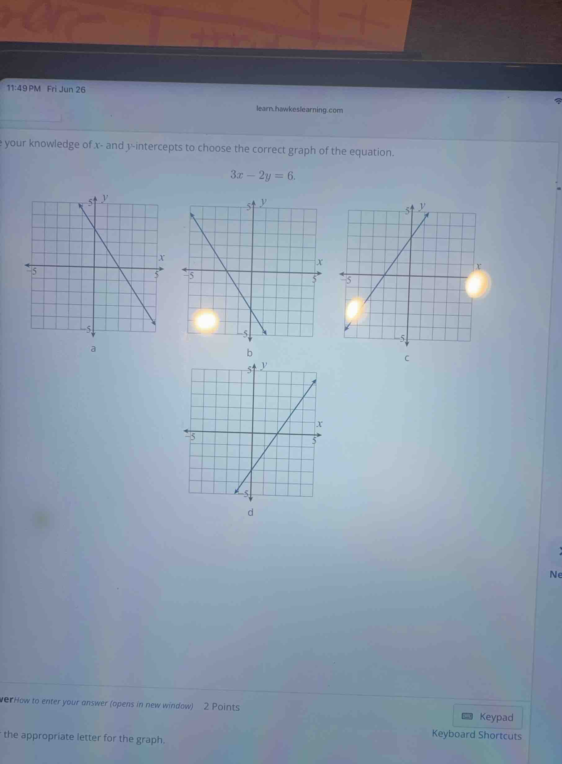 use your knowledge of \\(x\\)- and \\(y\\)-intercepts to choose the cor…