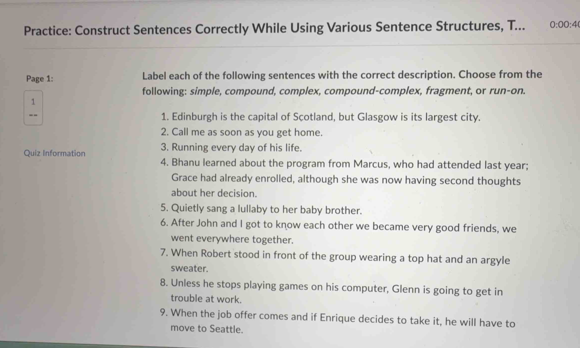 label each of the following sentences with the correct description. cho…