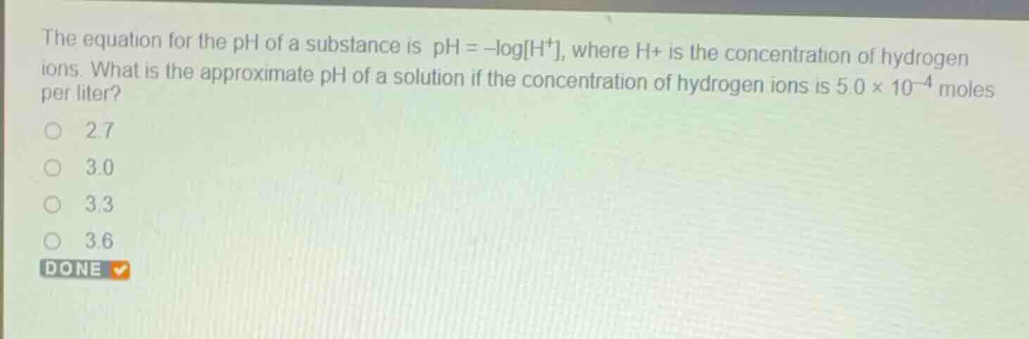 the equation for the ph of a substance is \\(\\text{ph} = -\\log\\text{…
