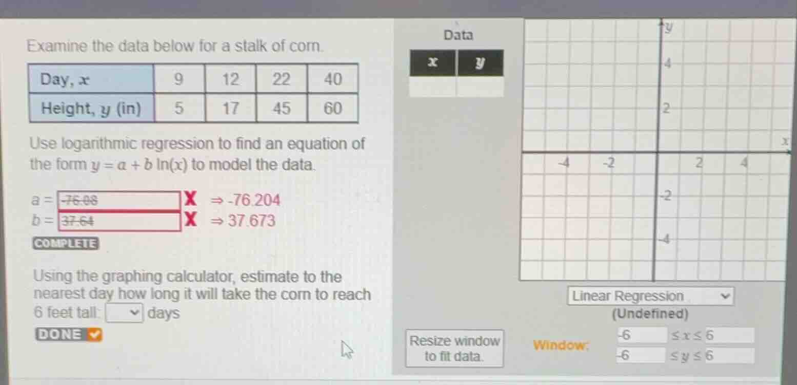 examine the data below for a stalk of corn. \\(\\begin{array}{|c|c|c|c|…