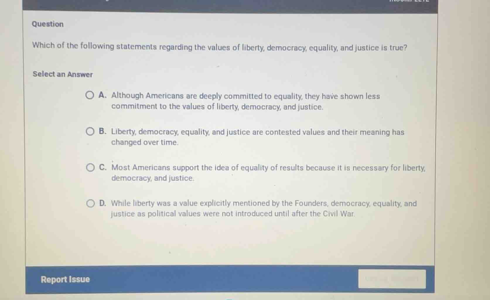 question which of the following statements regarding the values of libe…