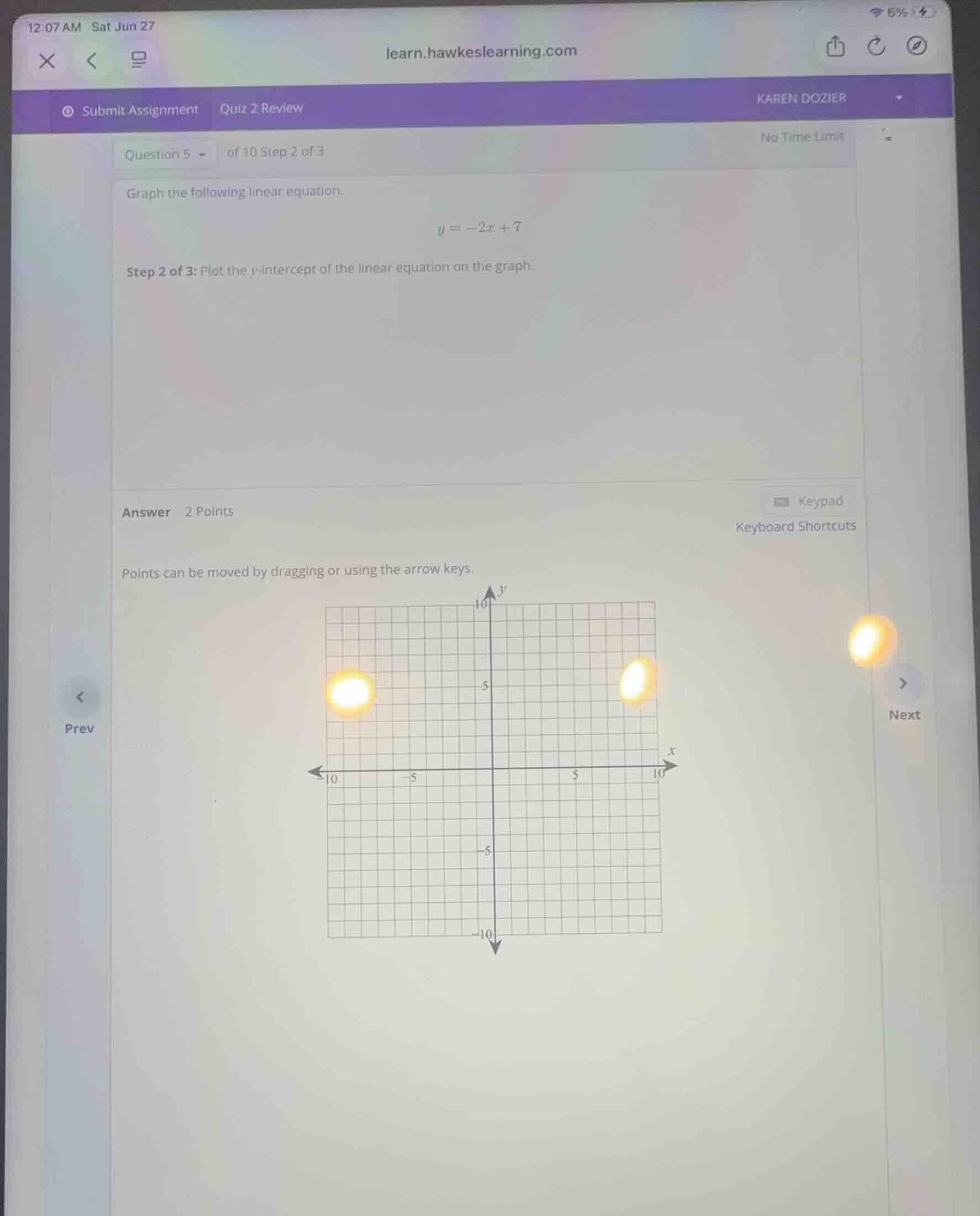 graph the following linear equation. \\y = -2x + 7\\ step 2 of 3: plot …