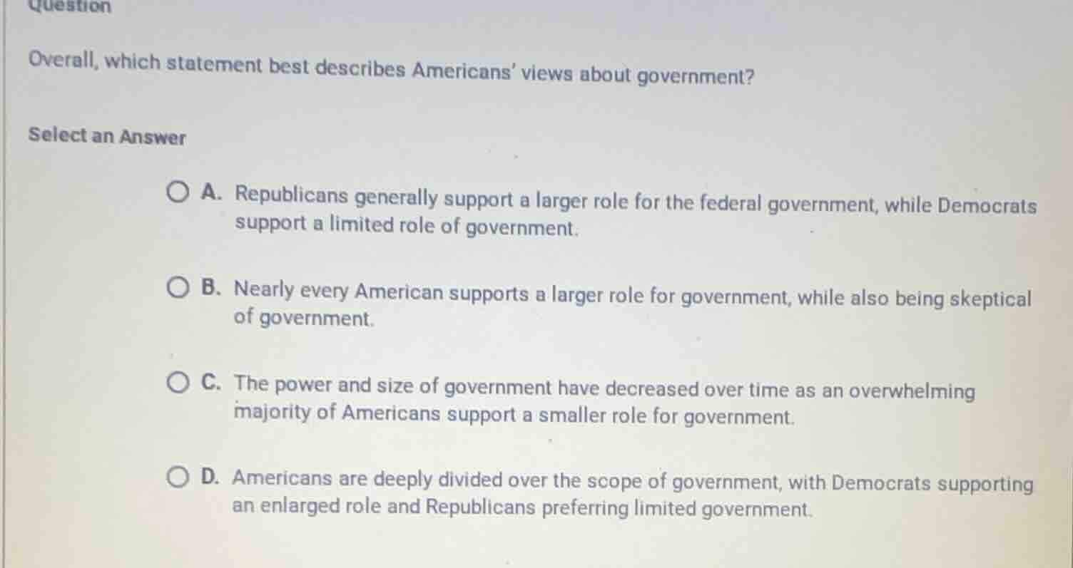 overall, which statement best describes americans views about governmen…