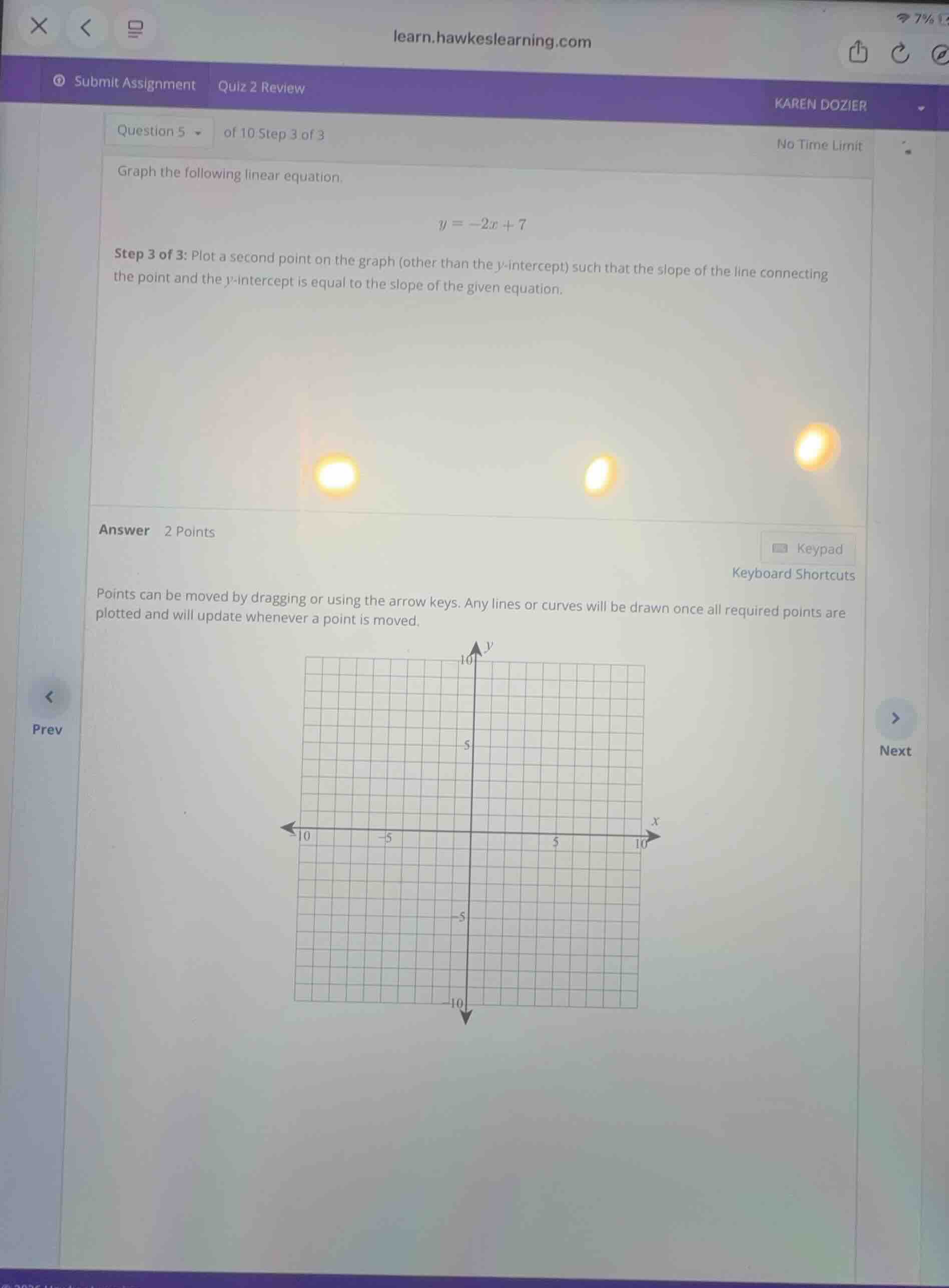 graph the following linear equation. \\y = -2x + 7\\ step 3 of 3: plot …