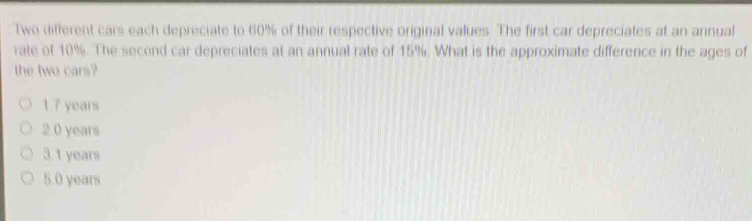 two different cars each depreciate to 60% of their respective original …