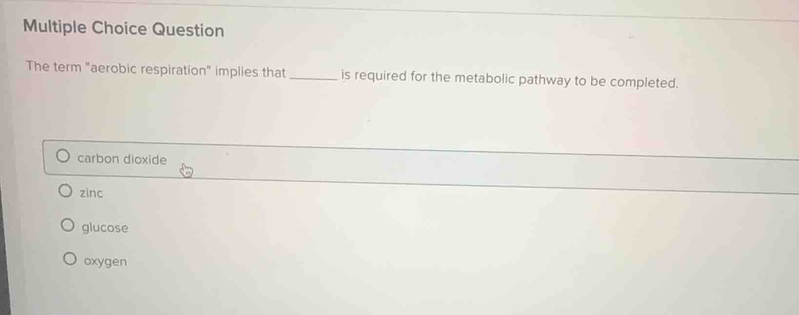 multiple choice question the term \aerobic respiration\ implies that __…