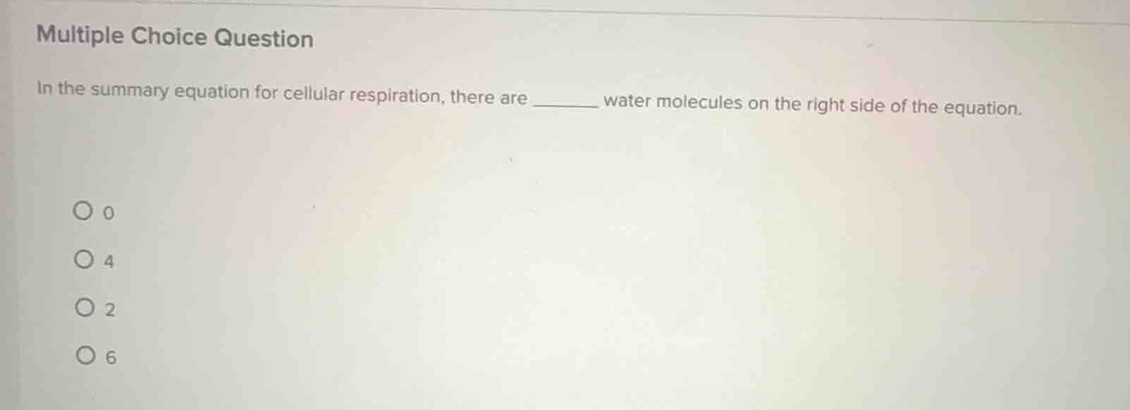 multiple choice question in the summary equation for cellular respirati…