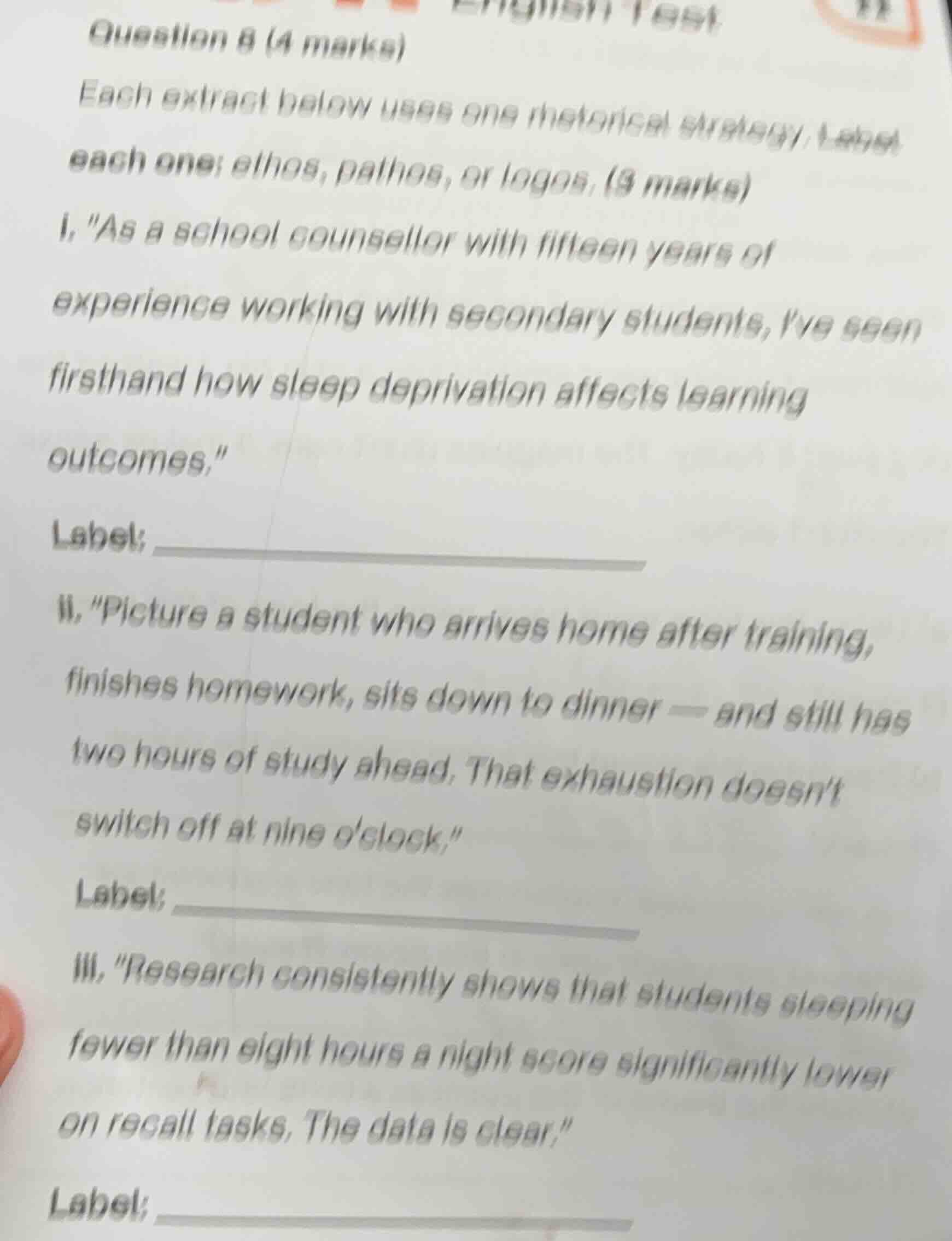 question 8 (4 marks) each extract below uses one rhetorical strategy. l…