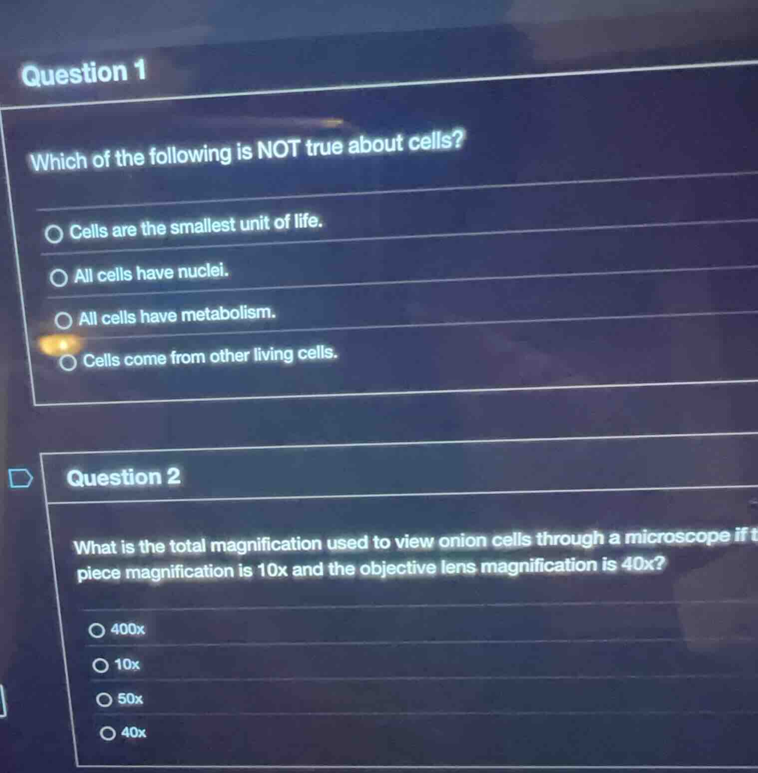 question 1 which of the following is not true about cells? - cells are …