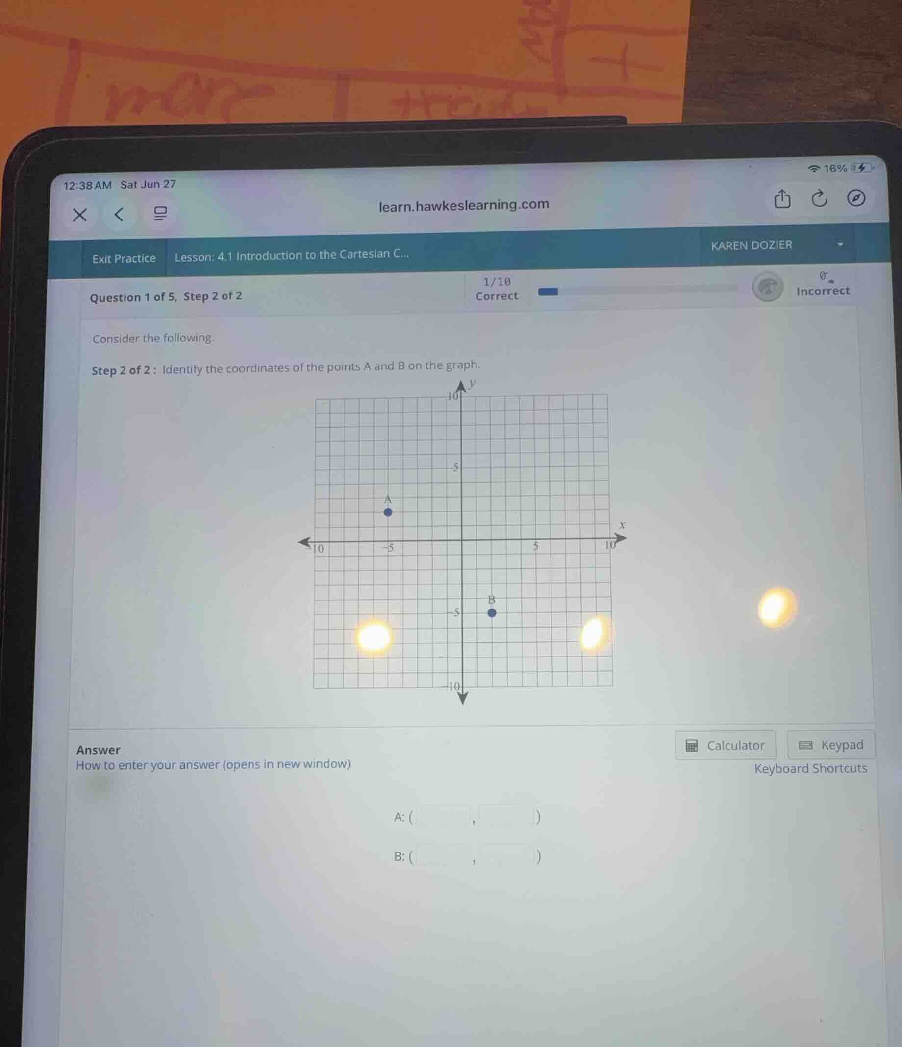 consider the following. step 2 of 2: identify the coordinates of the po…