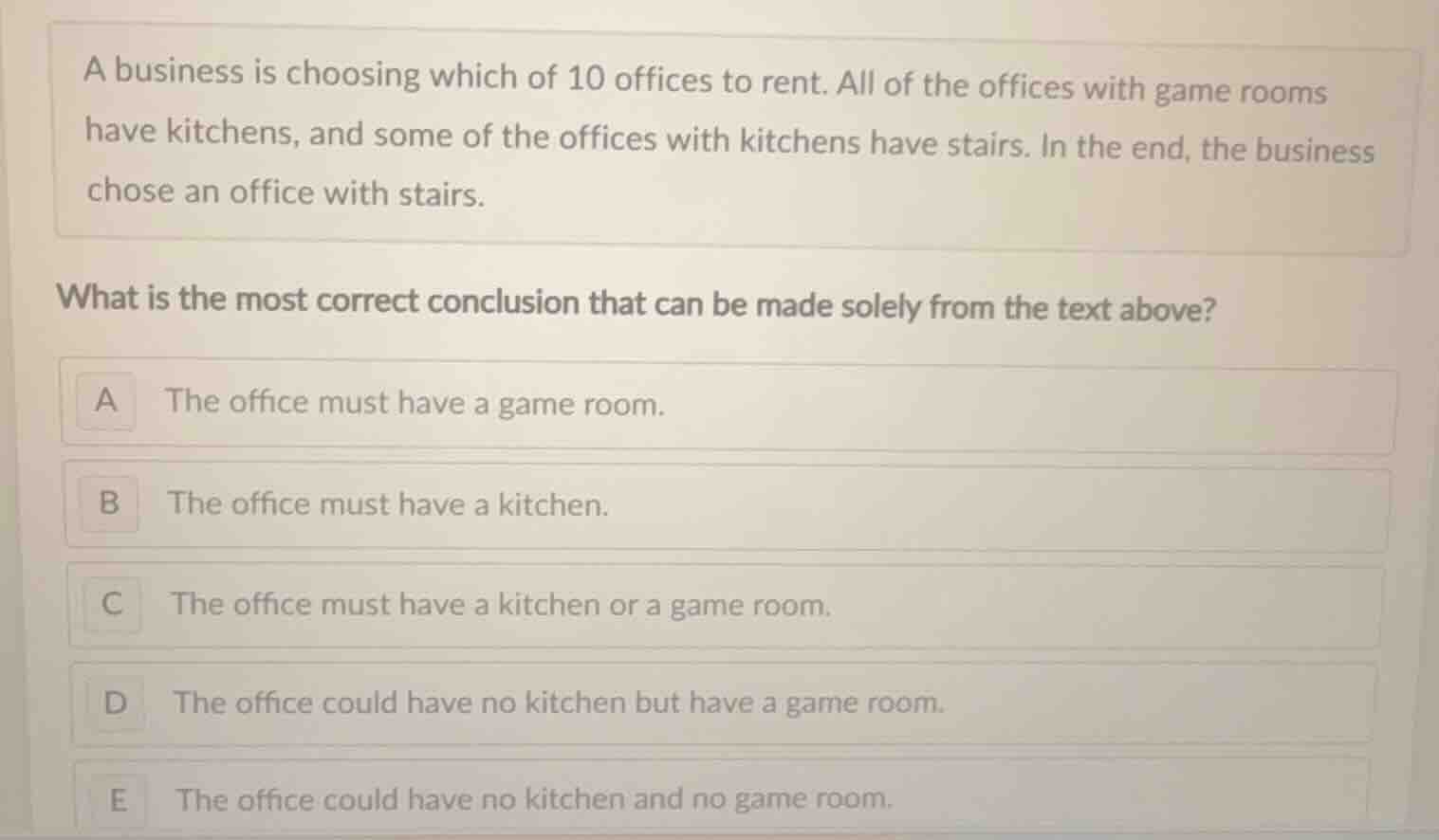 a business is choosing which of 10 offices to rent. all of the offices …