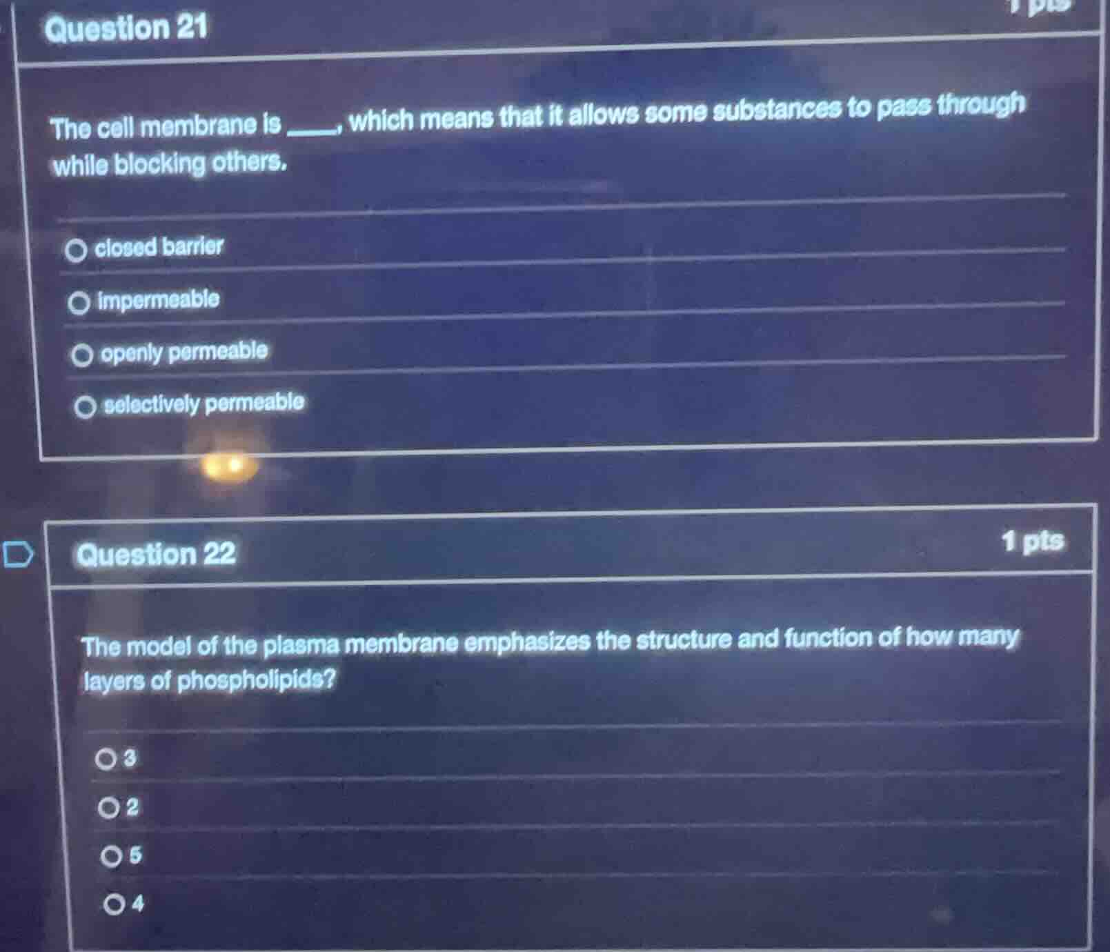 question 21 the cell membrane is ___, which means that it allows some s…
