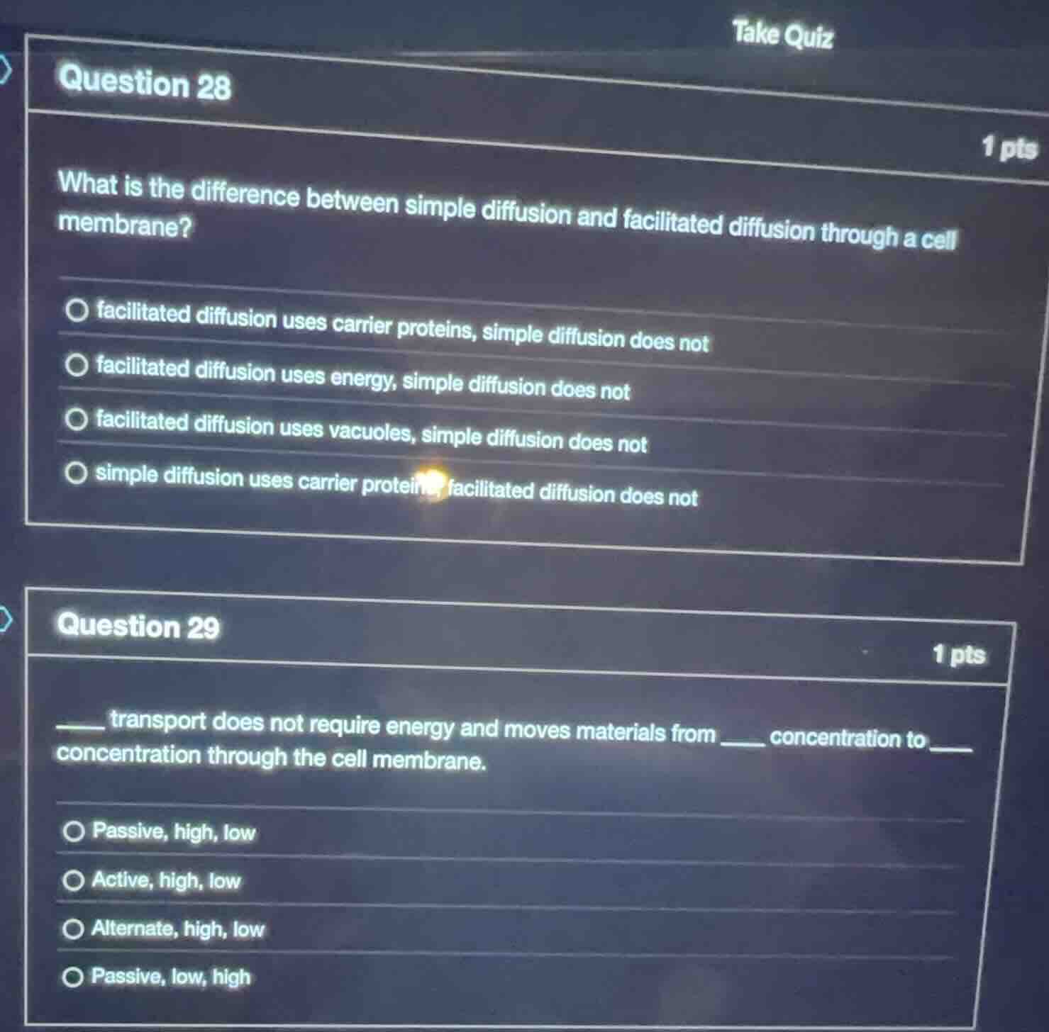 question 28 what is the difference between simple diffusion and facilit…