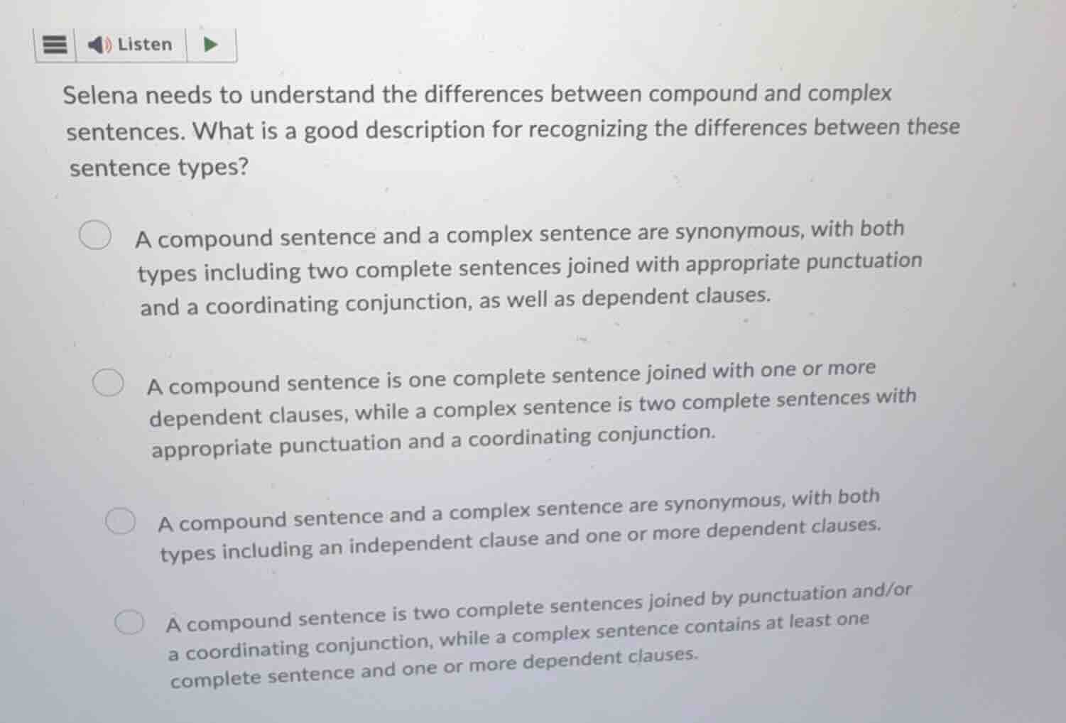 selena needs to understand the differences between compound and complex…