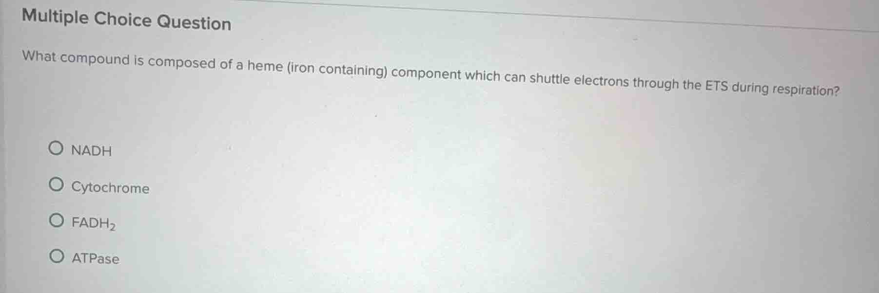 multiple choice question what compound is composed of a heme (iron cont…