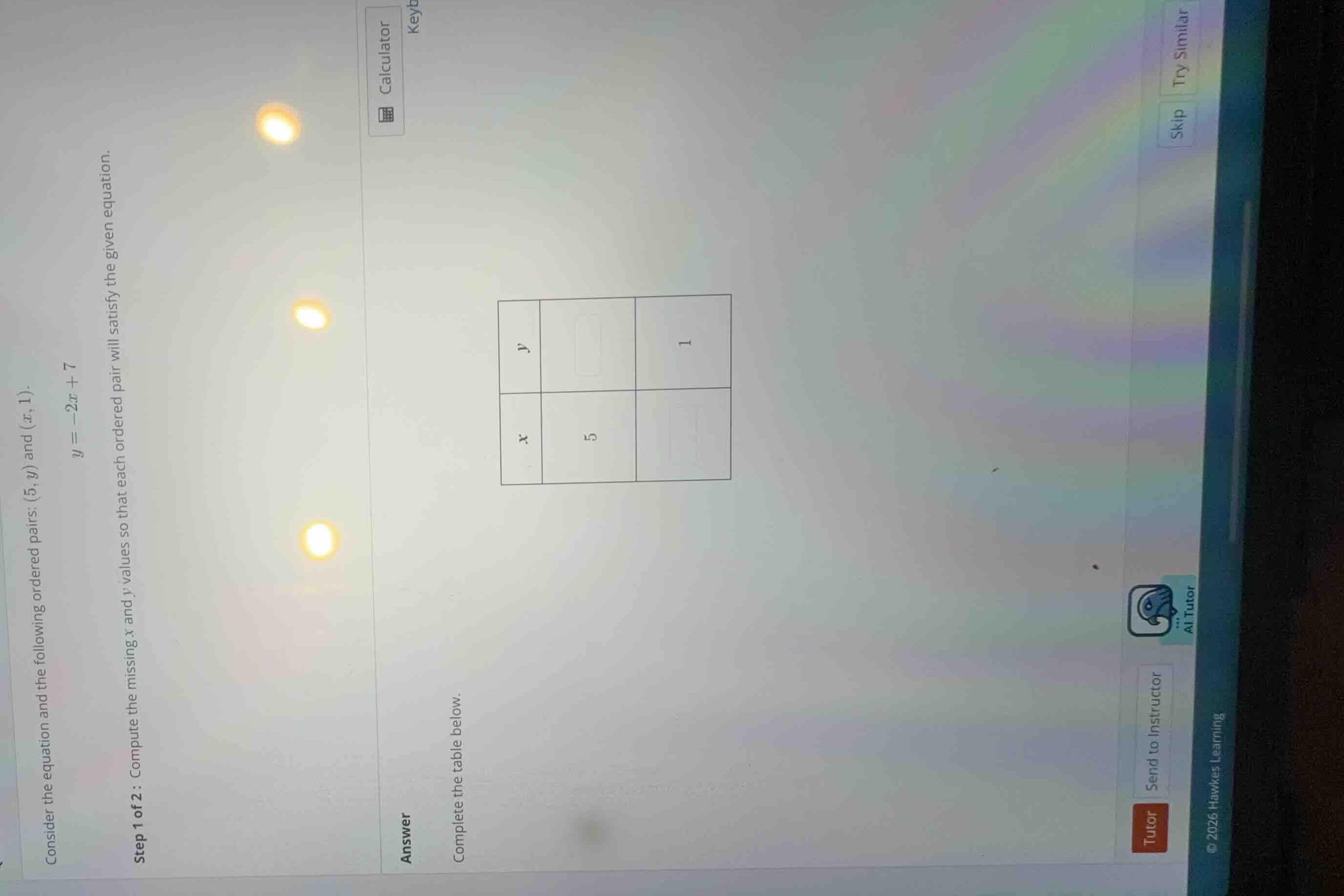 consider the equation and the following ordered pairs: \\((5, y)\\) and…