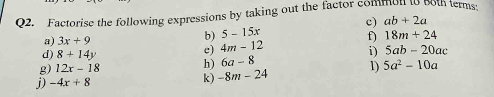 q2. factorise the following expressions by taking out the factor common…