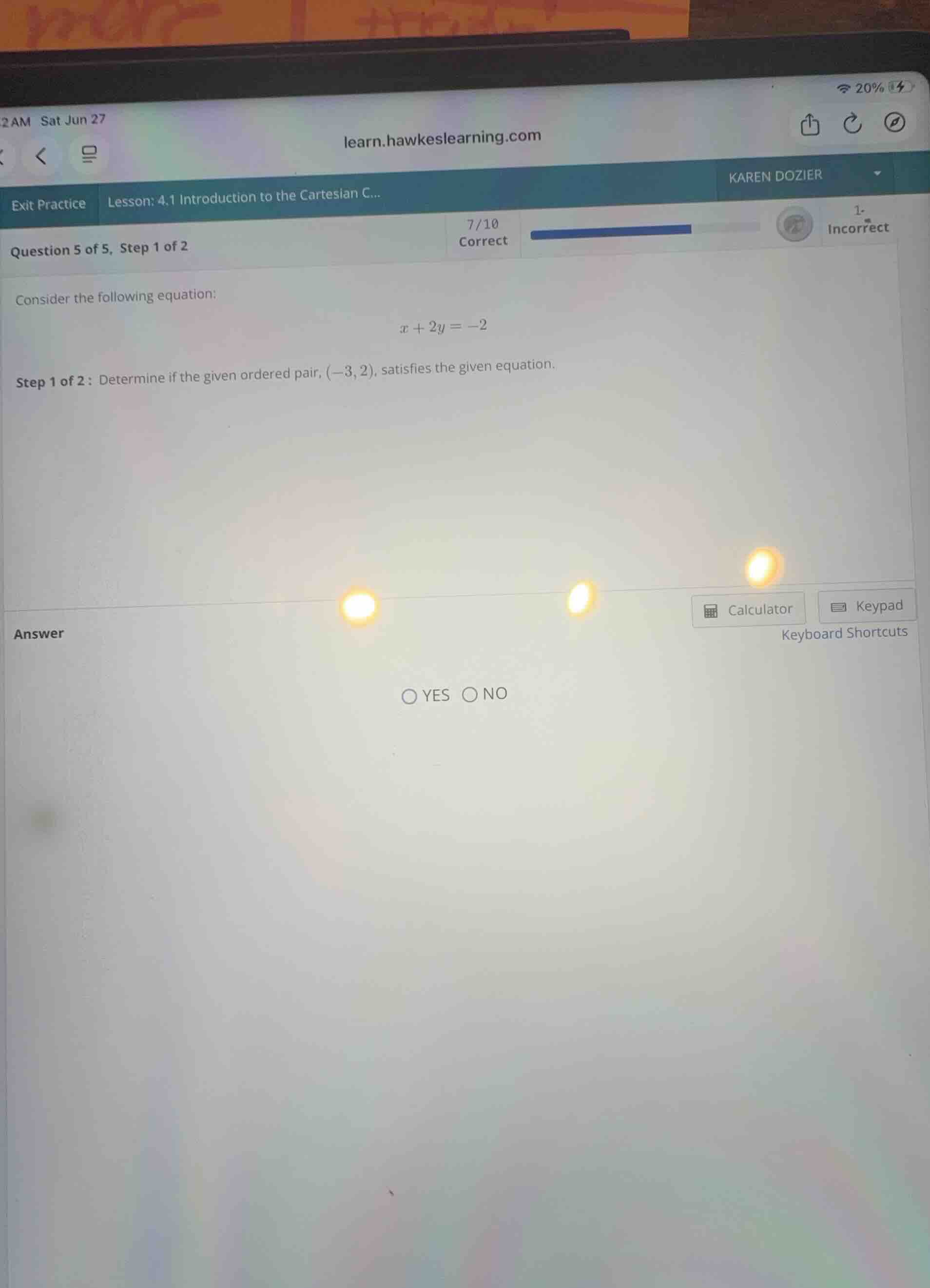 consider the following equation: \\x + 2y = -2\\ step 1 of 2: determine…