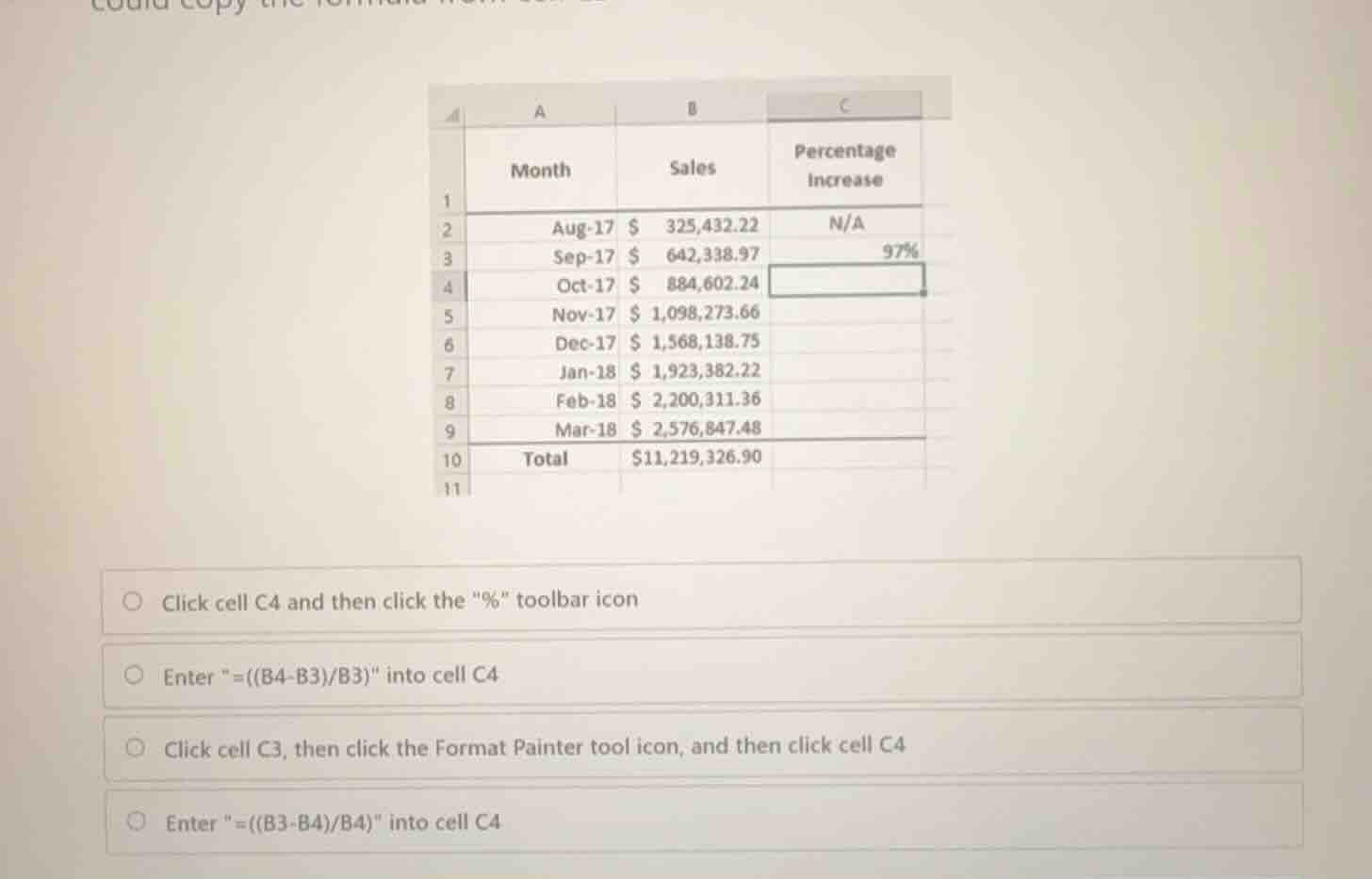 could copy the formula from cell c3... month sales percentage increase …