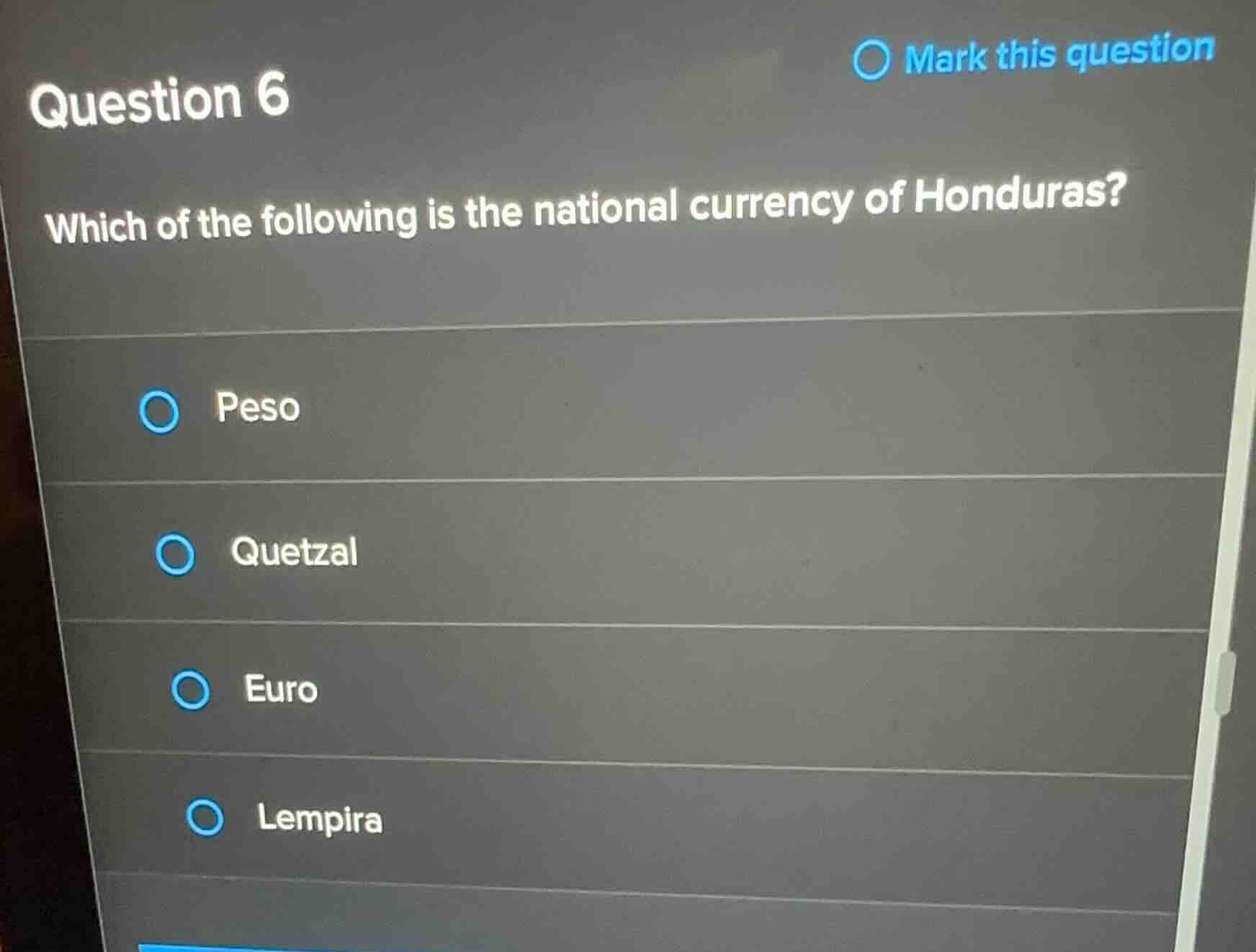 question 6 which of the following is the national currency of honduras?…