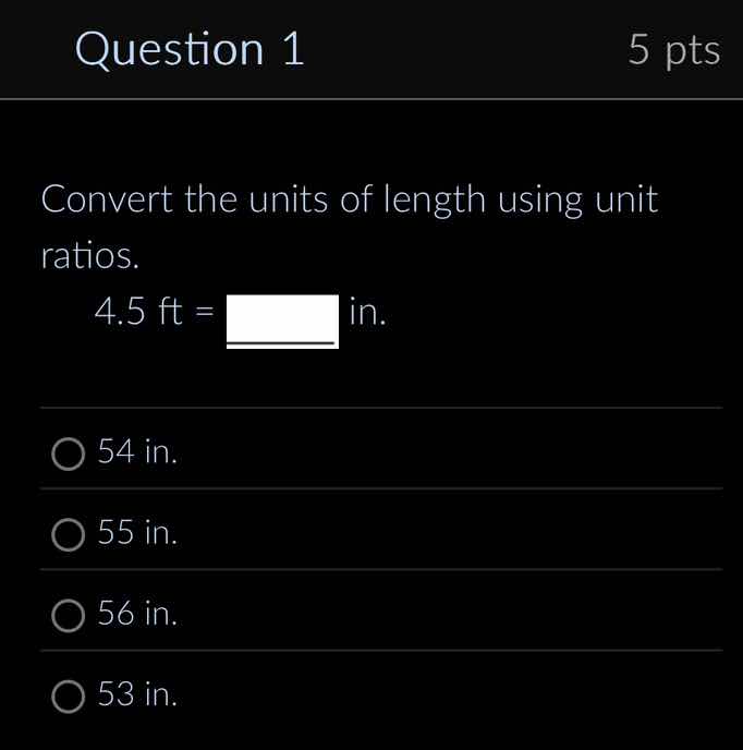 convert the units of length using unit ratios. \\(4.5\\text{ ft} = \\te…
