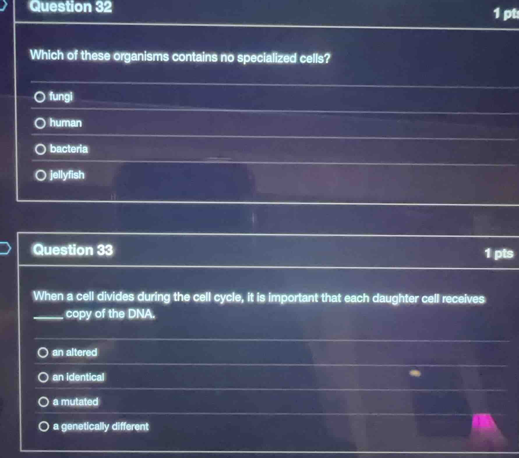 question 32 which of these organisms contains no specialized cells? fun…