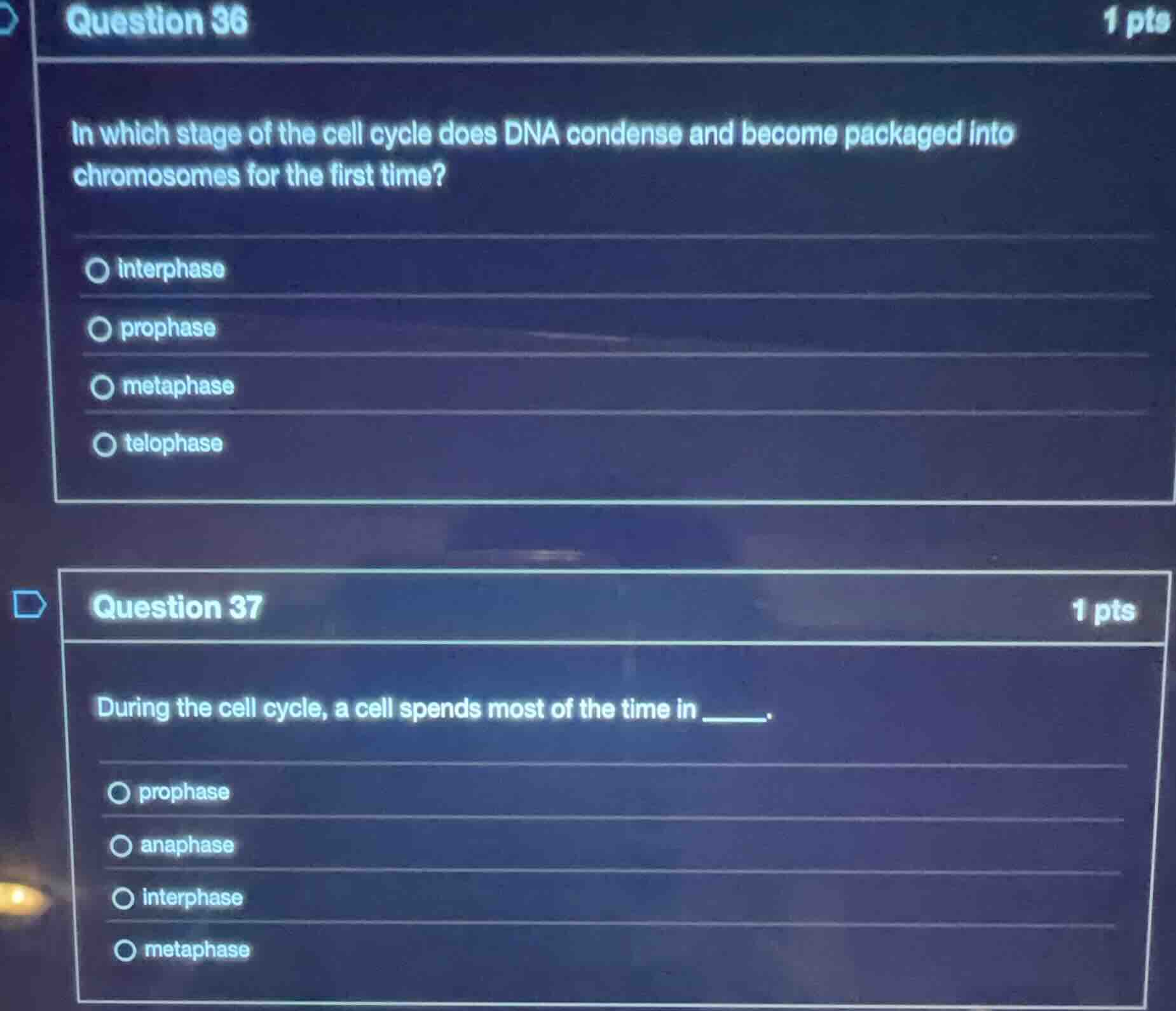 question 36 in which stage of the cell cycle does dna condense and beco…