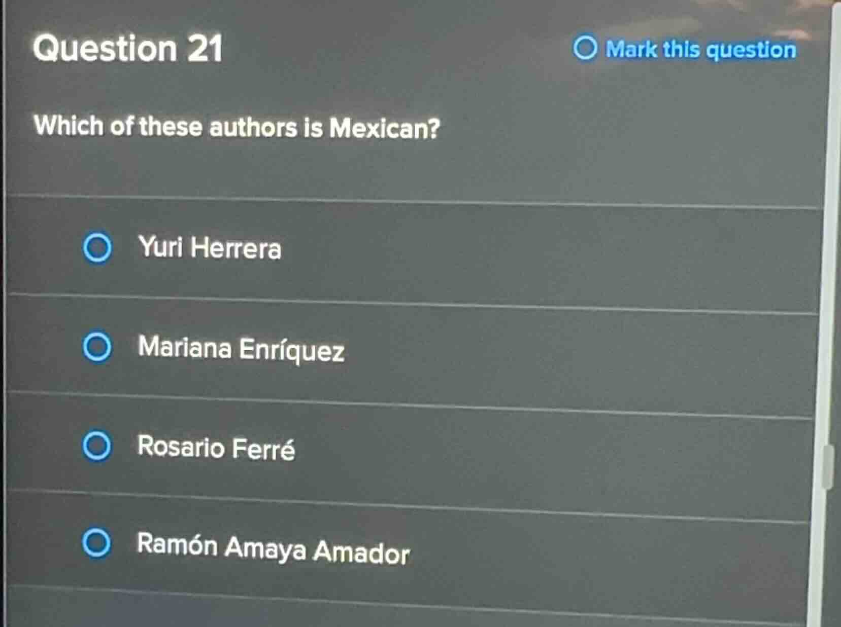question 21 which of these authors is mexican? yuri herrera mariana enr…