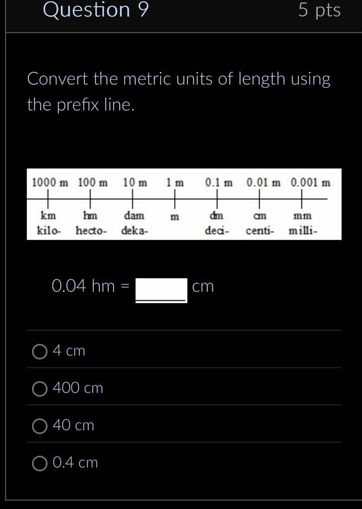 question 9 5 pts convert the metric units of length using the prefix li…