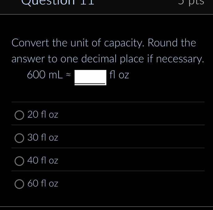 convert the unit of capacity. round the answer to one decimal place if …